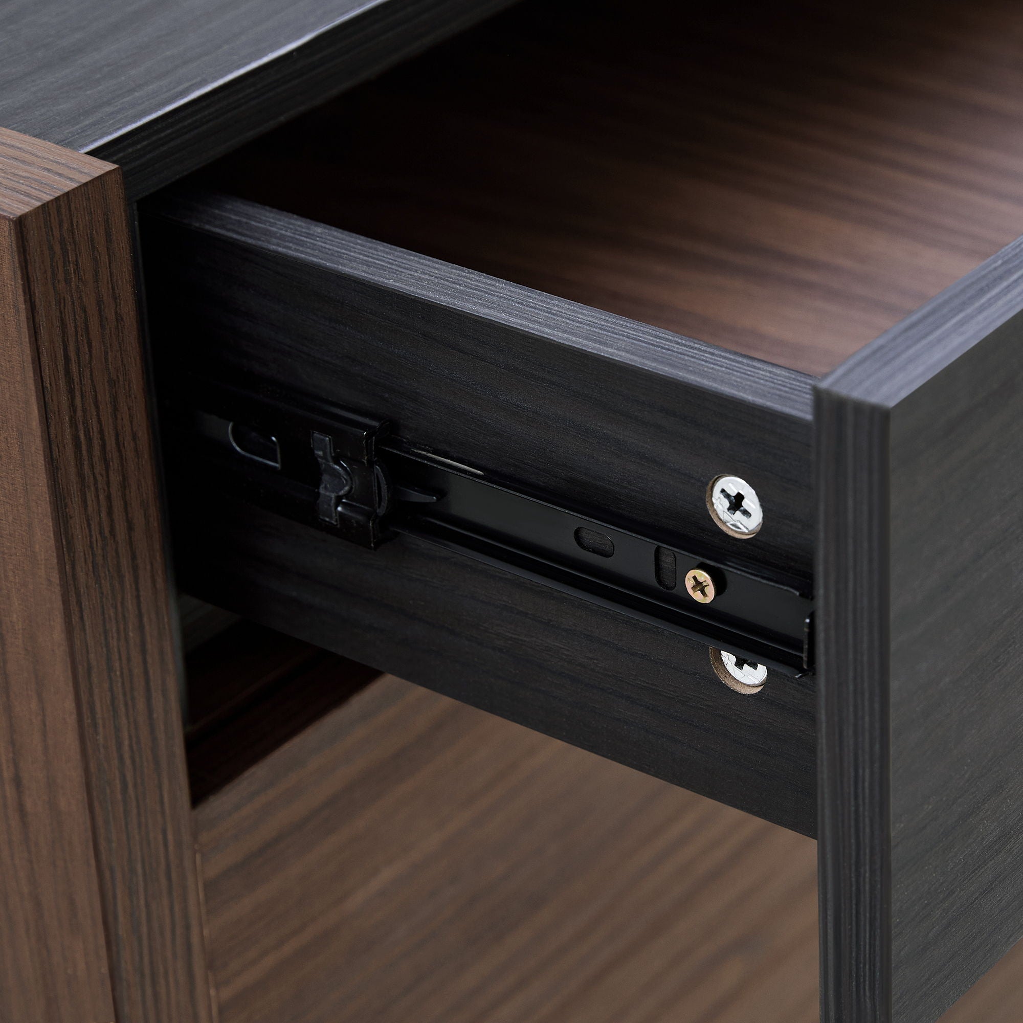 Modern Extendable & Rotating Cabinet With Drawer And Flip Doors For Versatile Storage - Black / Dark Walnut