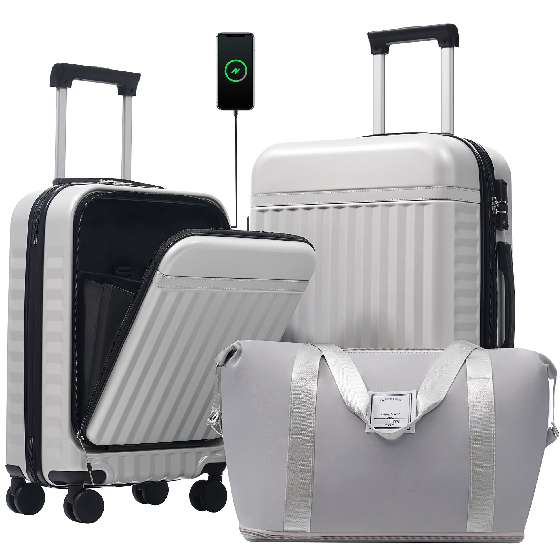 Front Opening Luggage Set 3 Piece, Hardside Carry on Suitcase with USB Port, Expandable Luggage with Handle Bag Spinner Wheels TSA Lock - Best Buy Furniture