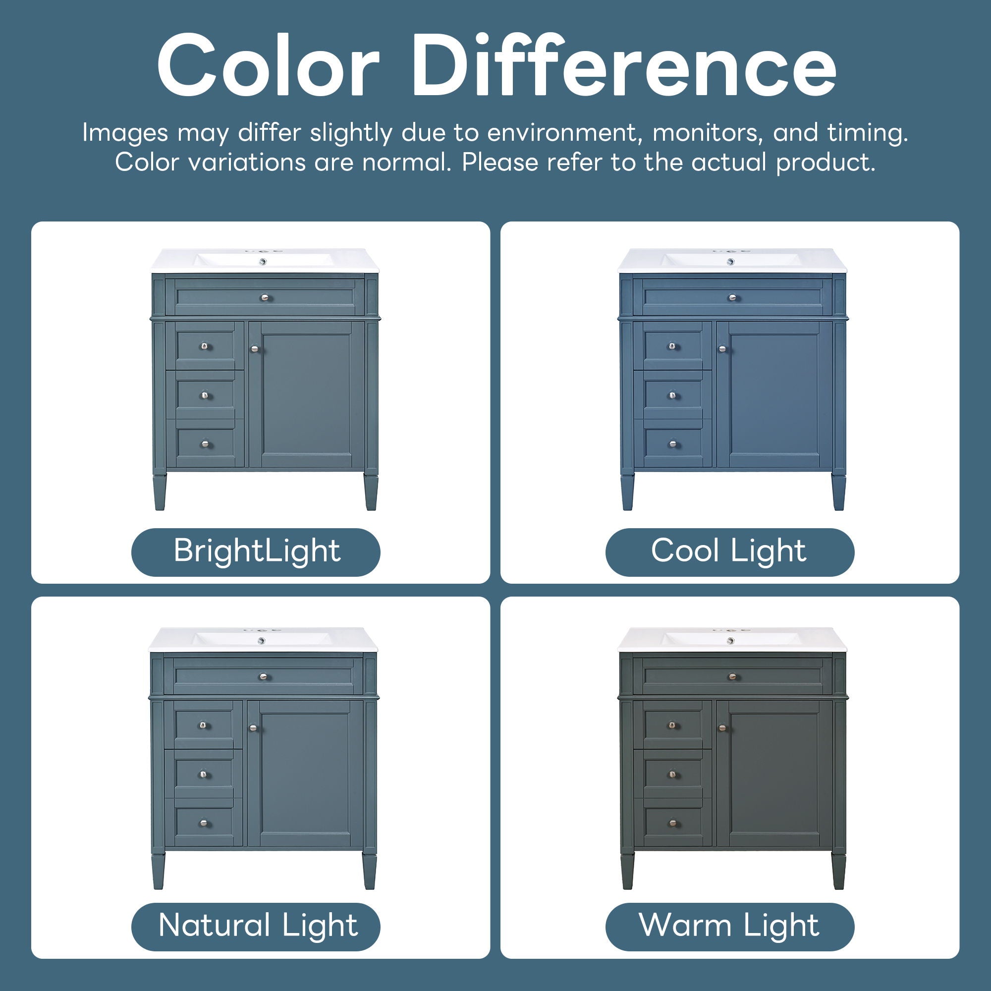 Bathroom Vanity With Top Sink, Storage Cabinet With 2 Drawers And Tip Out Drawer, Rectangular Design - Blue