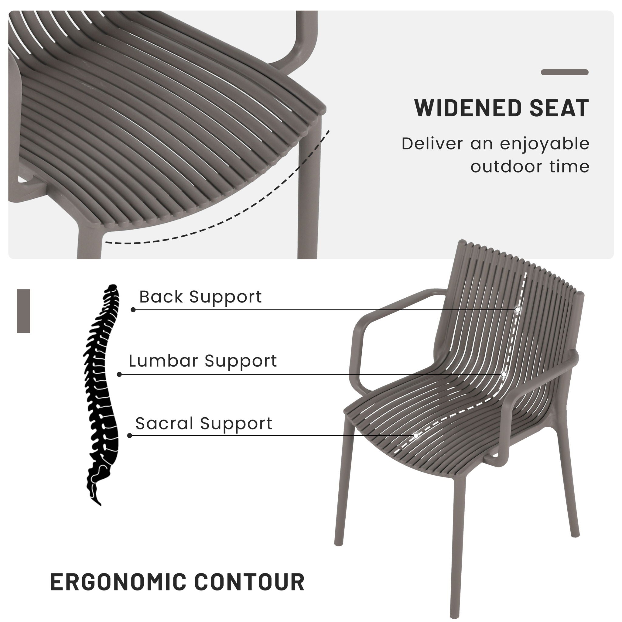 4 Piece Stackable Single Chairs With Vertical Stripe Design For All Weather