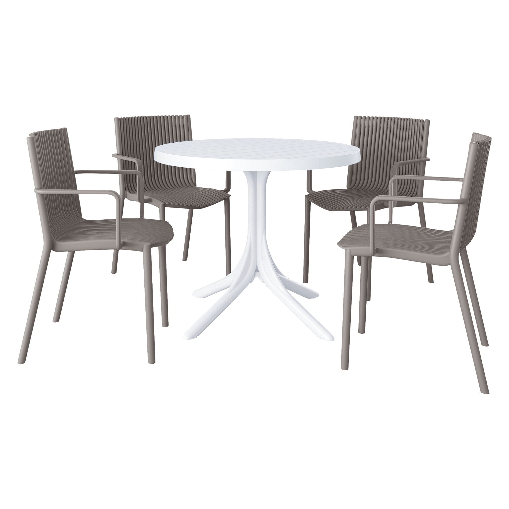 4 Modern Stackable Plastic Armchair Matched With Round Table