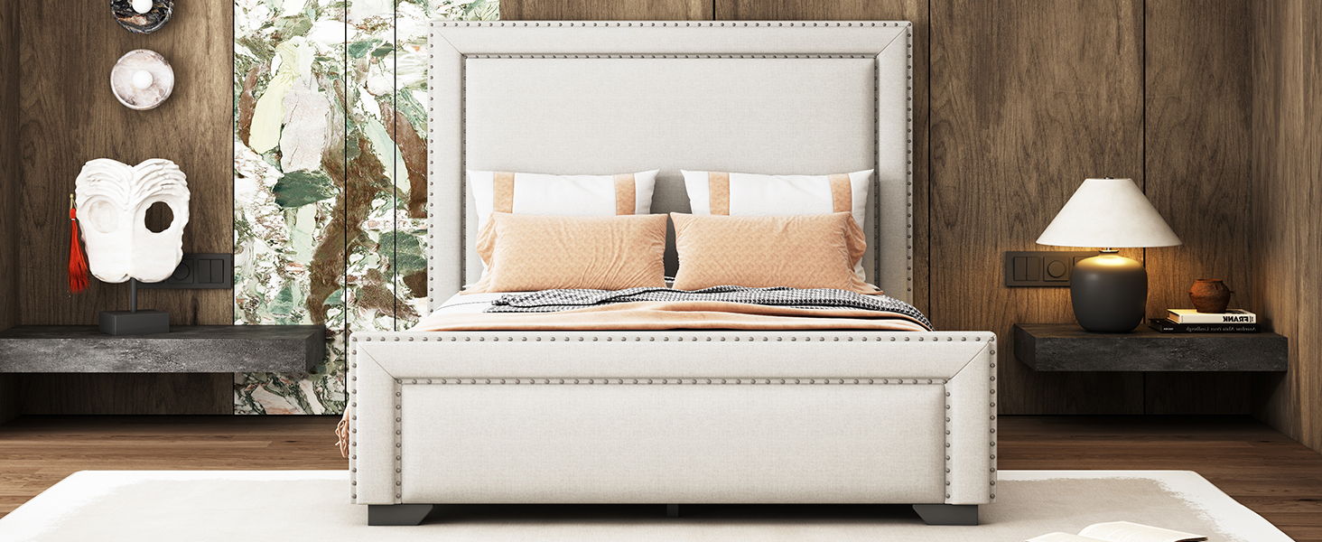 Upholstered Bed With Slats Support, No Box Spring Needed
