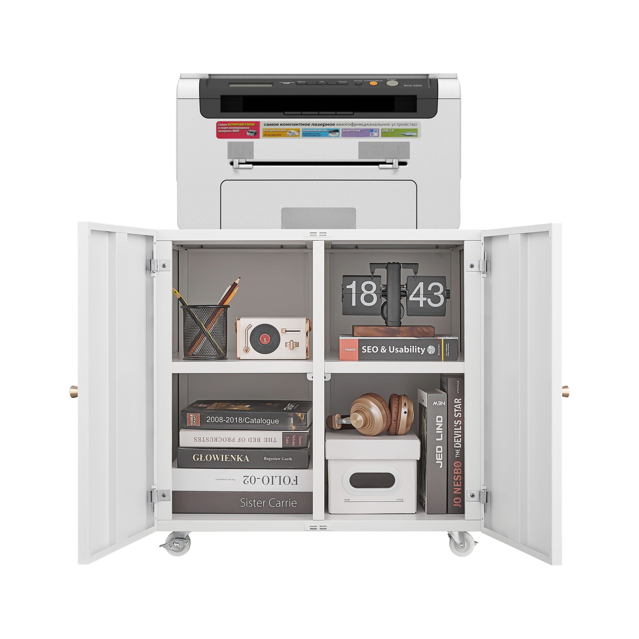 Office Furniture Copier Cabinet 2 Door Steel Copier Stand Mobile Pedestal File Printer Stand - Best Buy Furniture