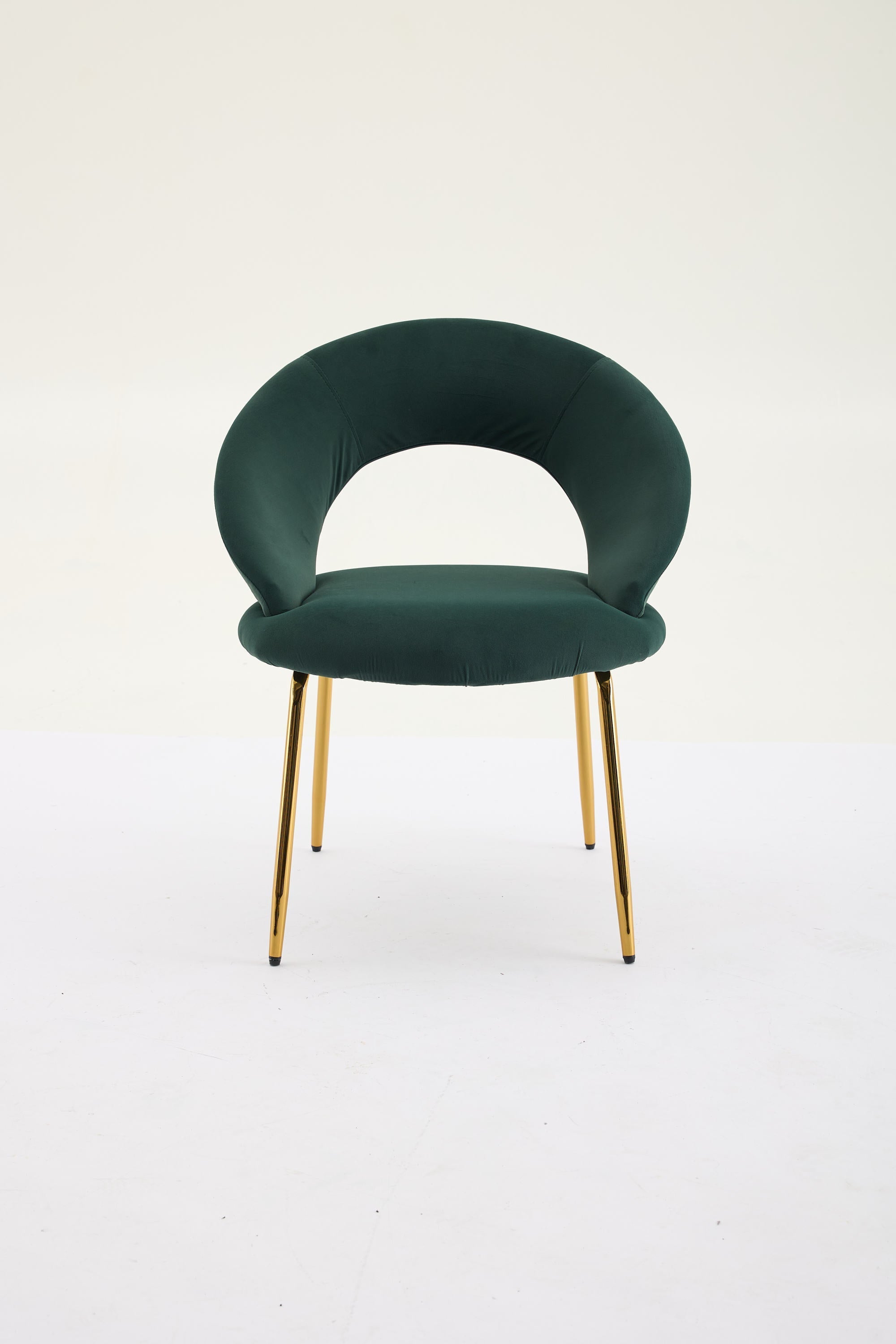 Velvet Fabric Dining Chair with Curved Backrest and Golden Metal Legs