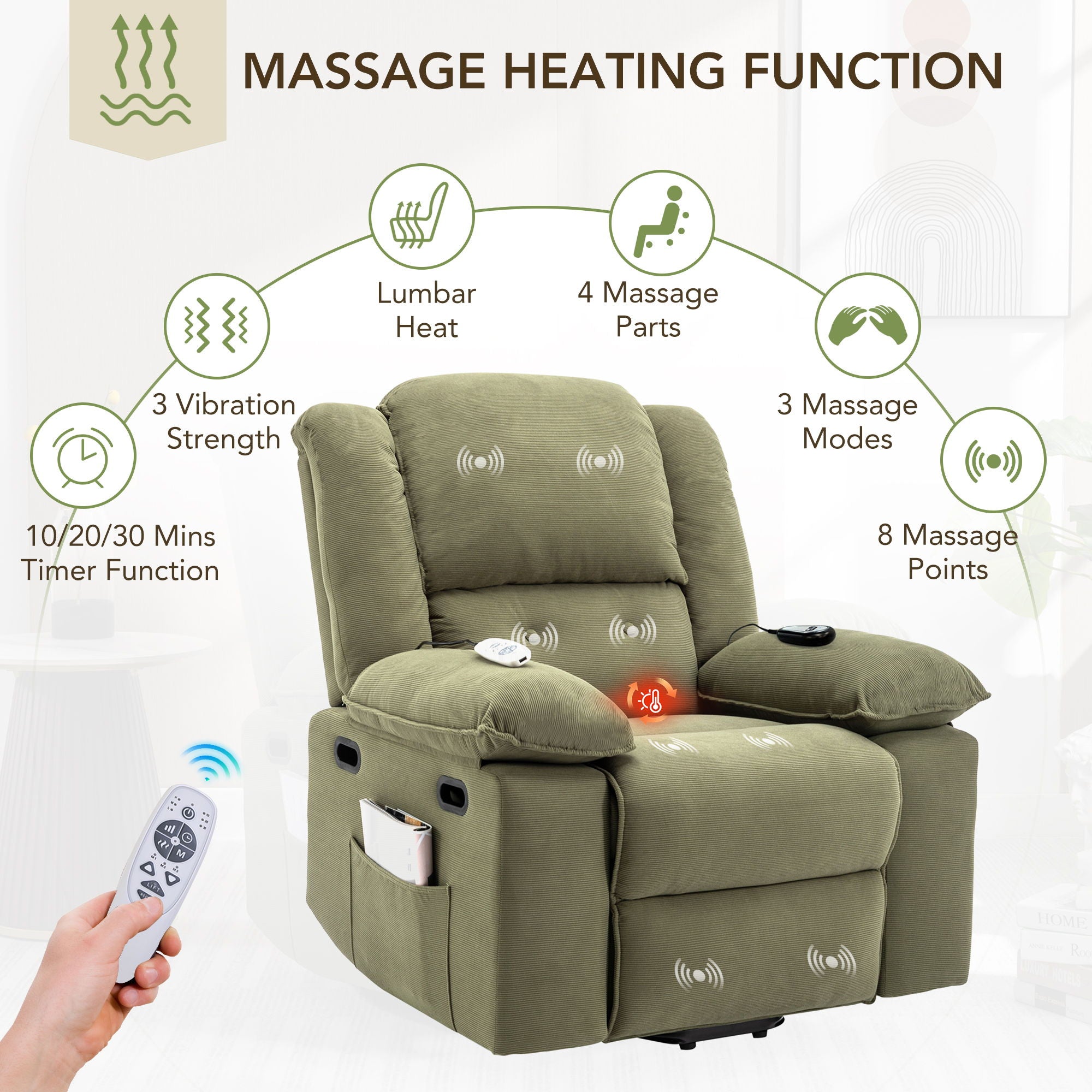Massage Recliner Power Lift Chair With Adjustable Massage And Heating Function