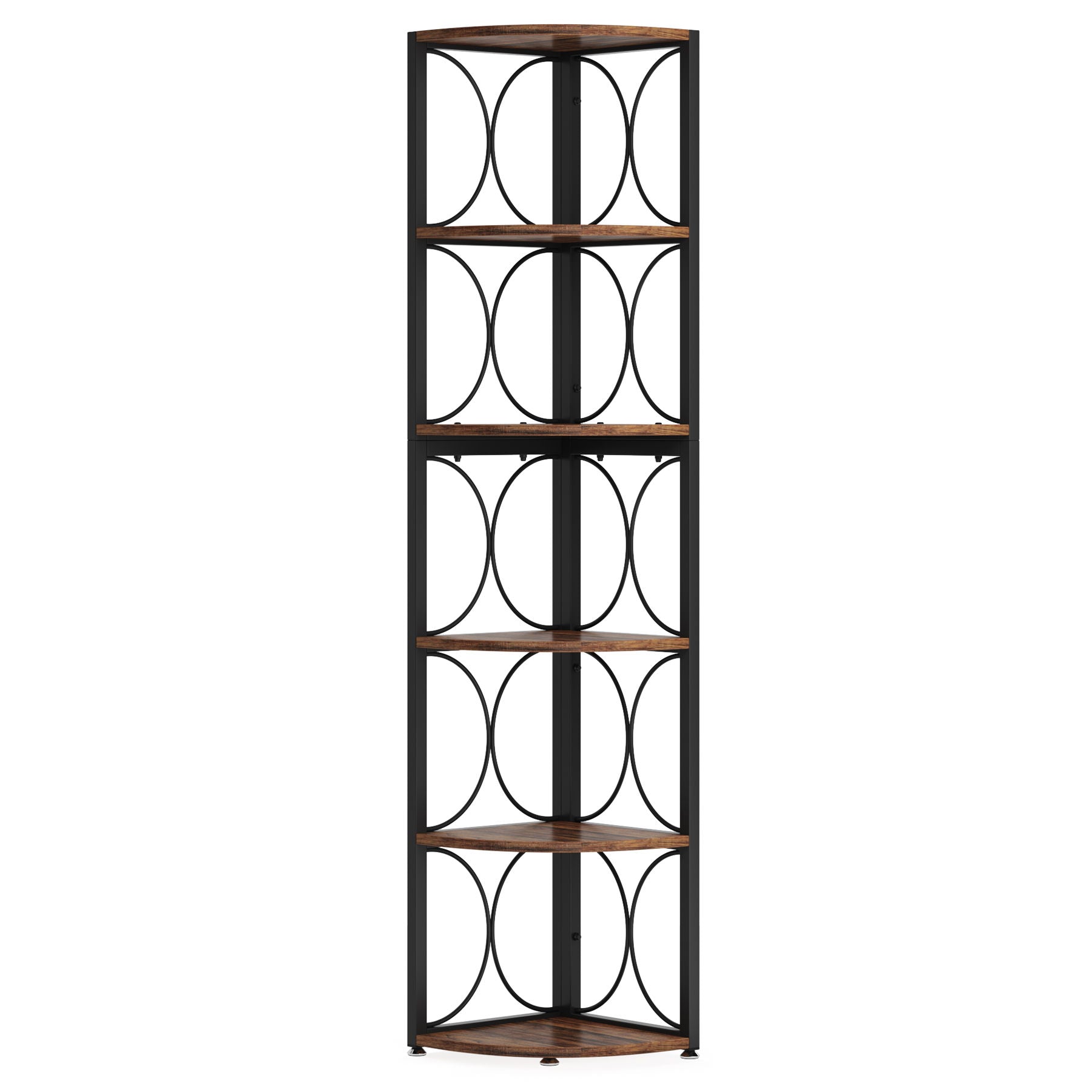 Tall 6 Tier Corner Bookshelf Storage Rack For Living Room - Rustic Brown