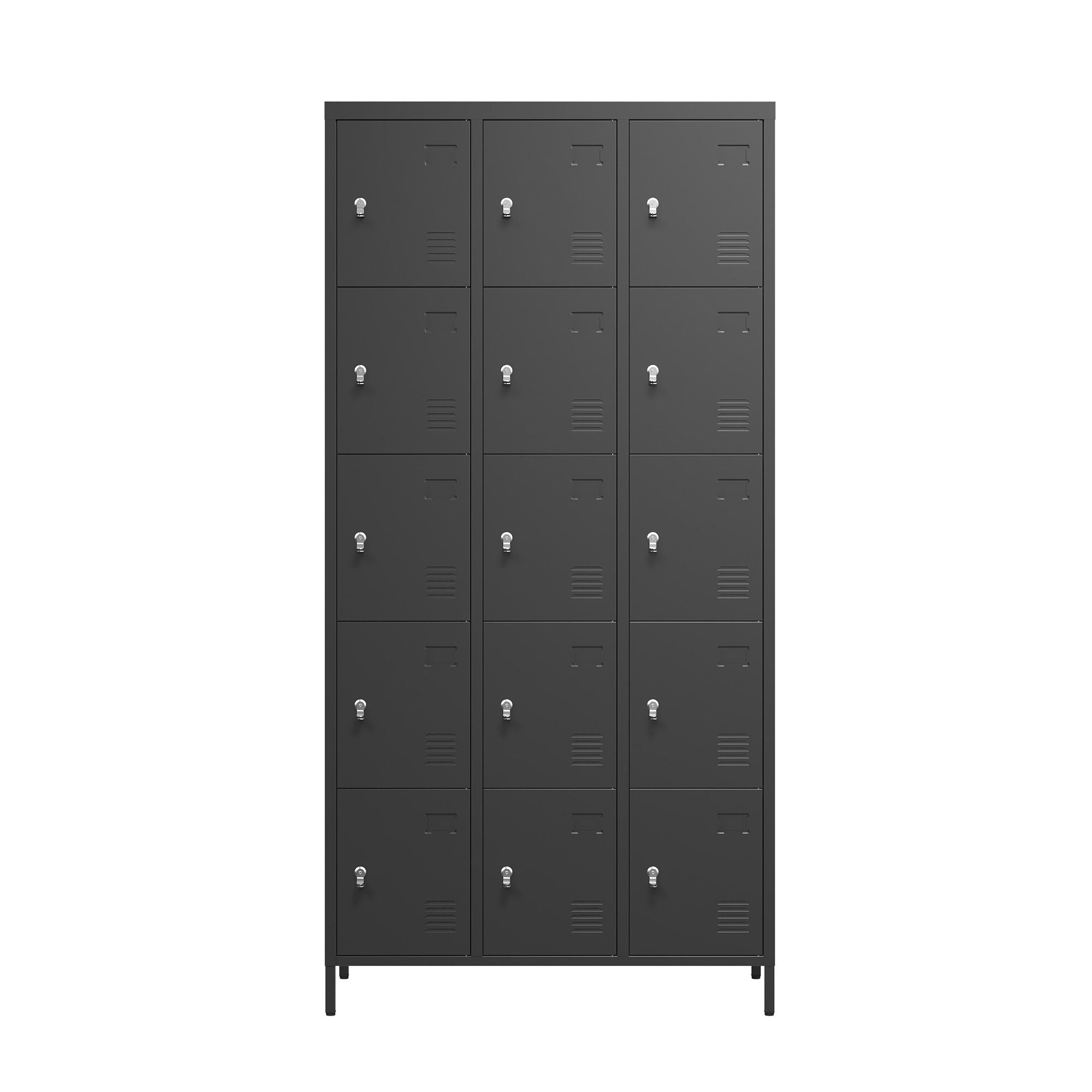 15 Door Lockers With Lock For Employee Storage - Black