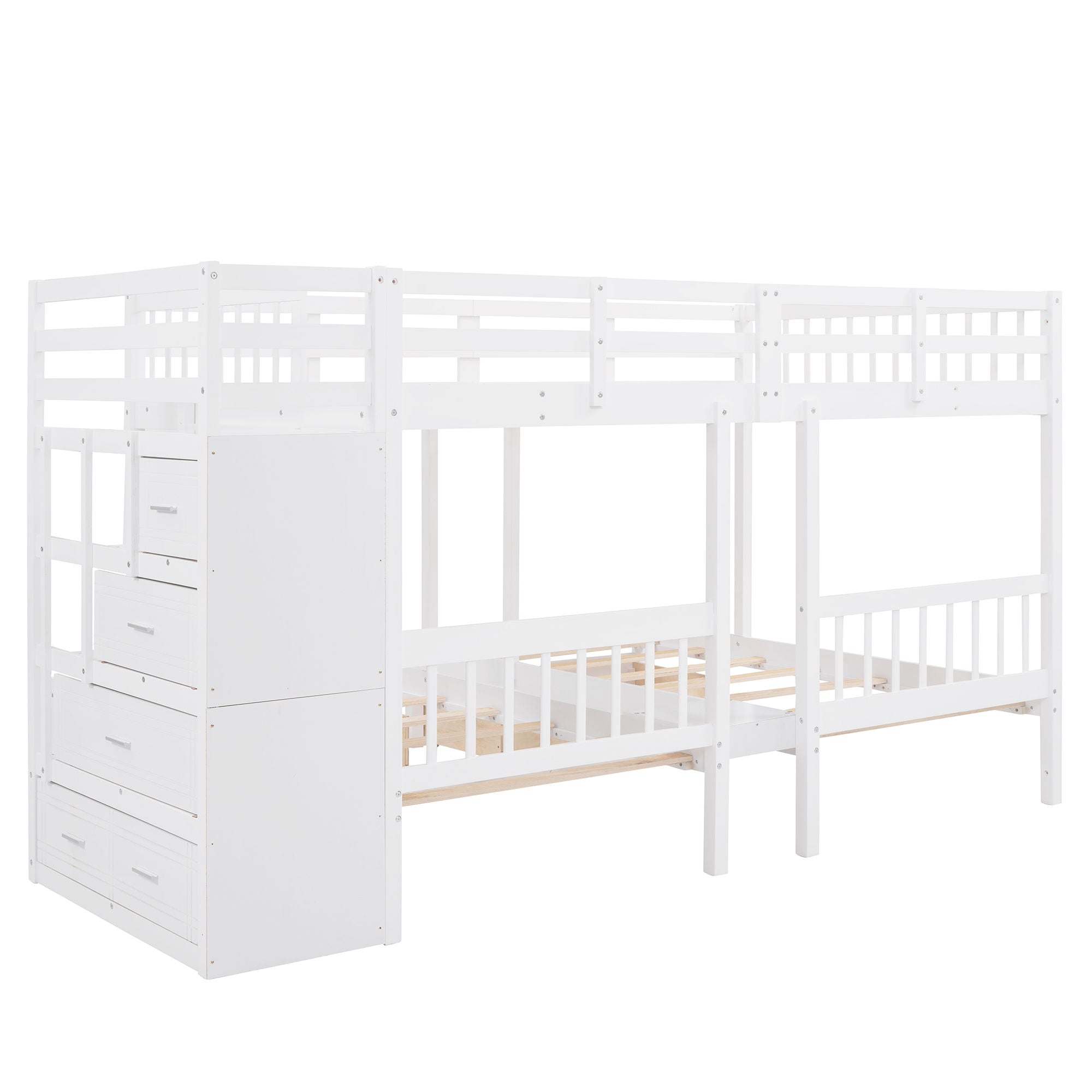 Multifunctional Triple Bunk Bed With Drawers And Guardrails