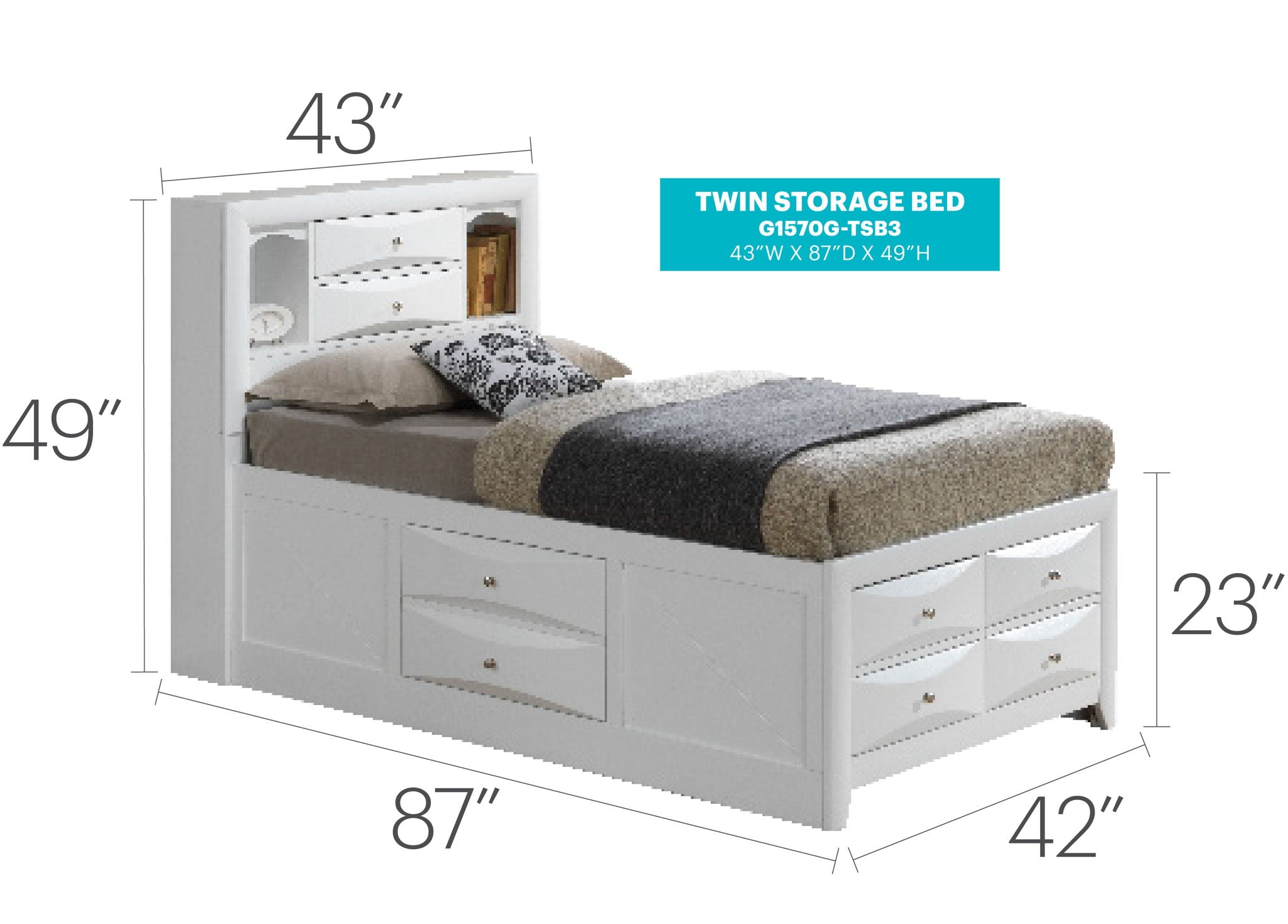 Marilla - Storage Bed With Bookcase Headboard