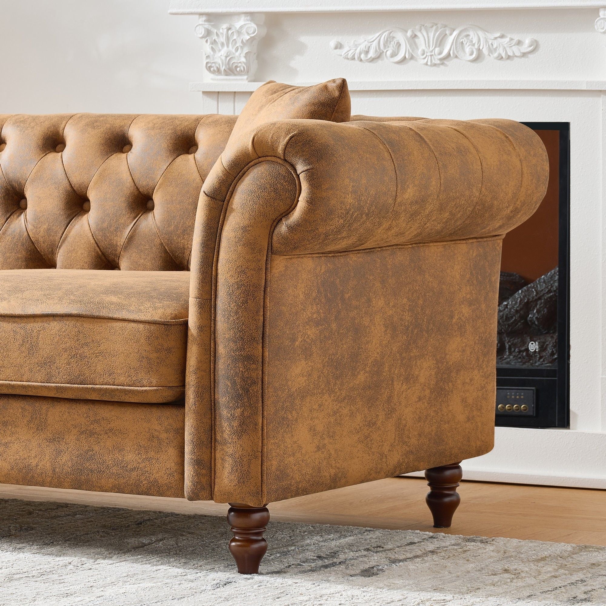 Chesterfield 3 And 3 Seater Sofa Set High Tech Fabric Roll Armrest Upholstered Couch