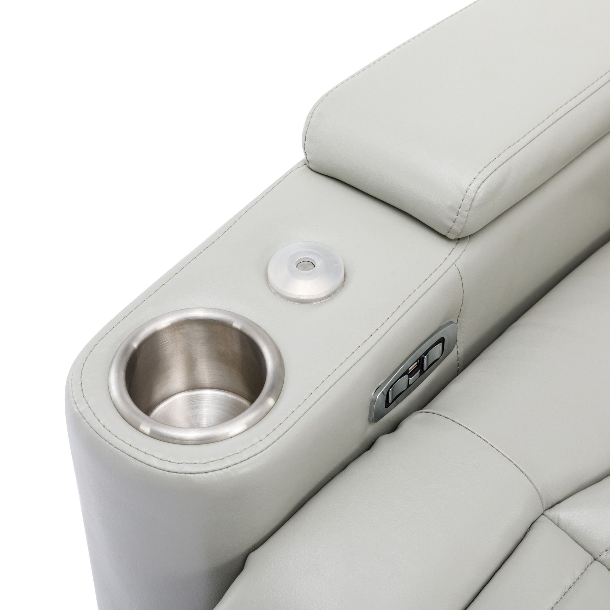 270° Power Swivel Recliner Home Theater Chair With Hidden Arm Storage, LED Light, Cup Holder, And Tray Table