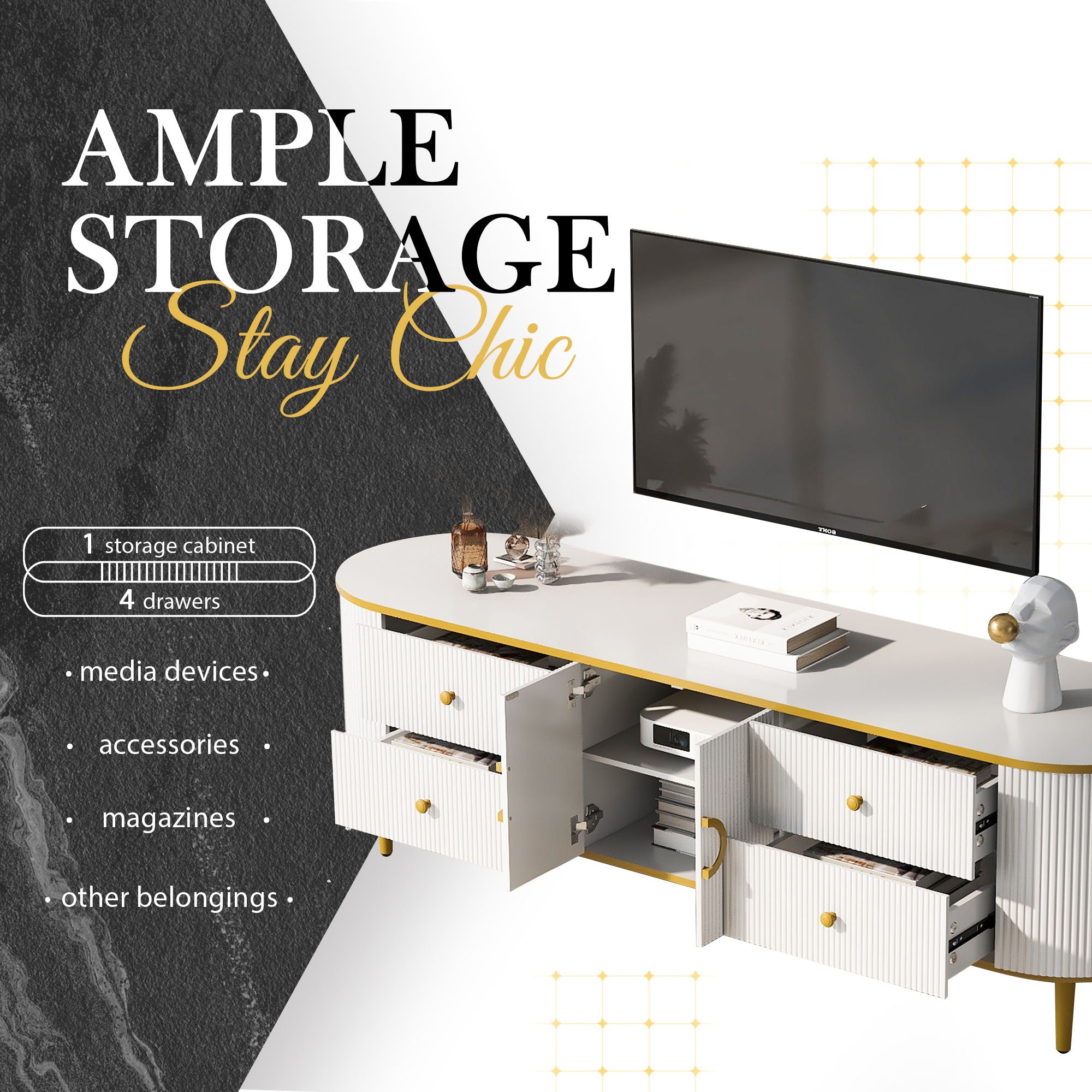 Modern TV Stand With 4 Drawers And 1 Cabinet
