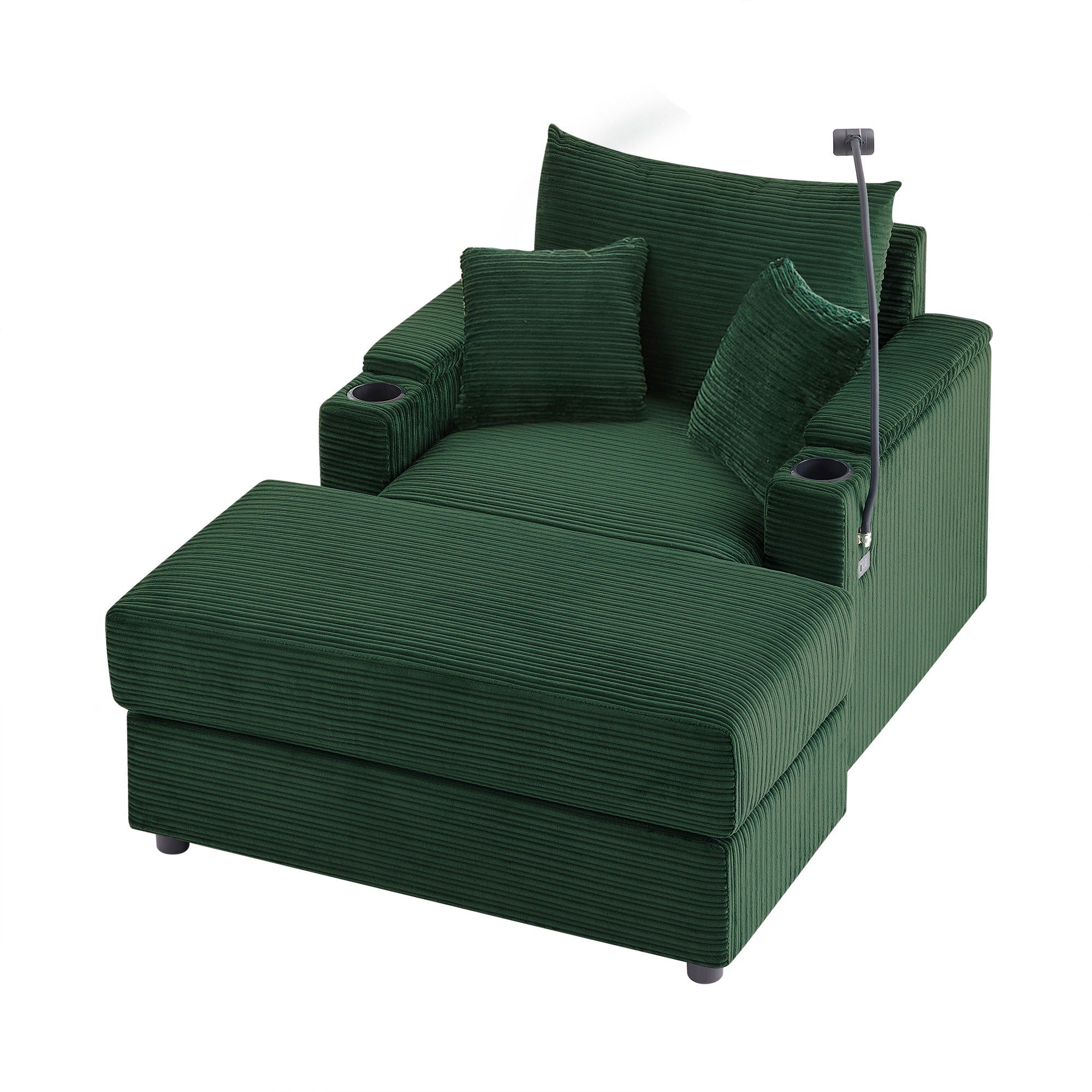 Single Sofa Couch With Storage Space, Movable Ottoman, USB Ports, Cup Holders, Phone Holder