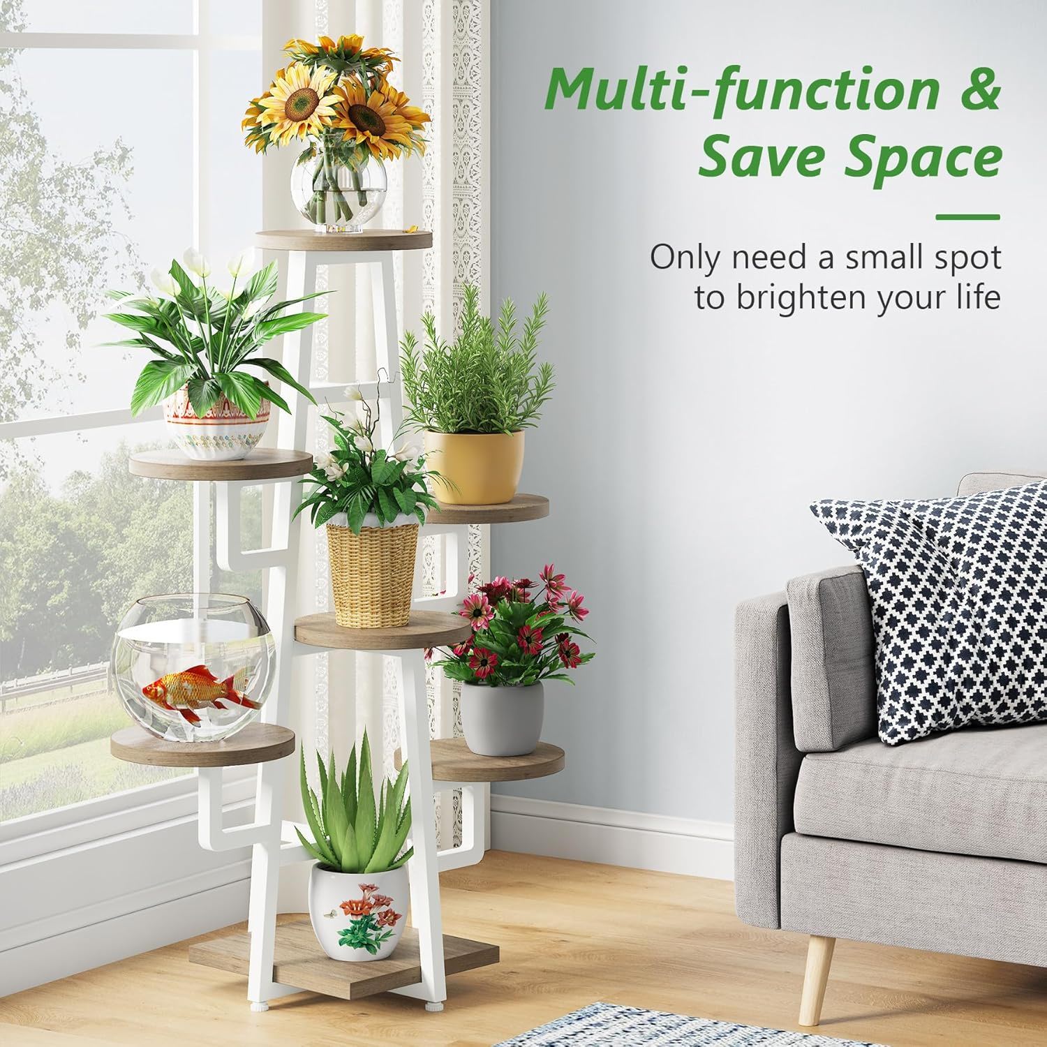 7 Tier Corner Plant Shelf With High Low Design For Living Room