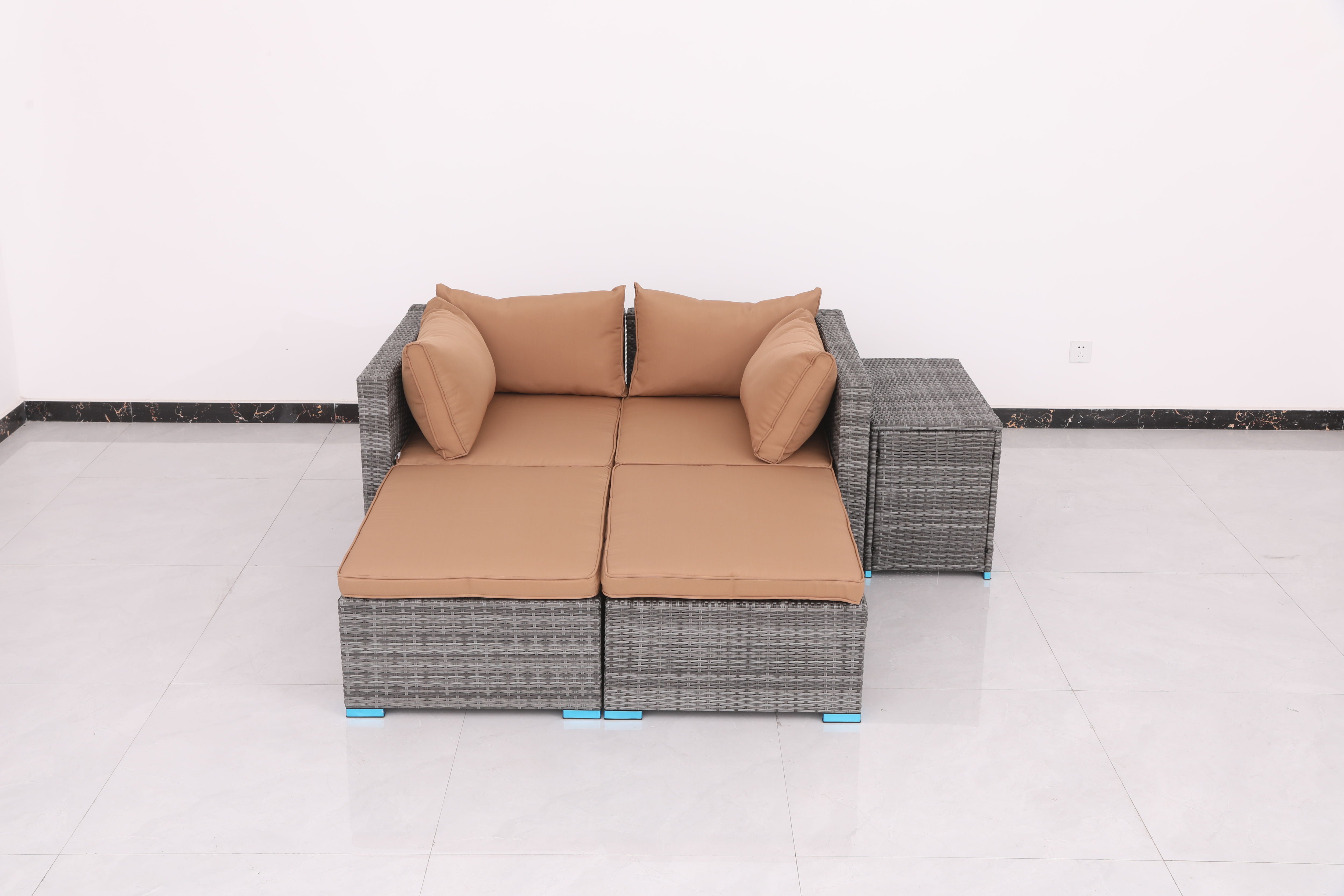 Patio Sofa Daybed With Cushions - Brown