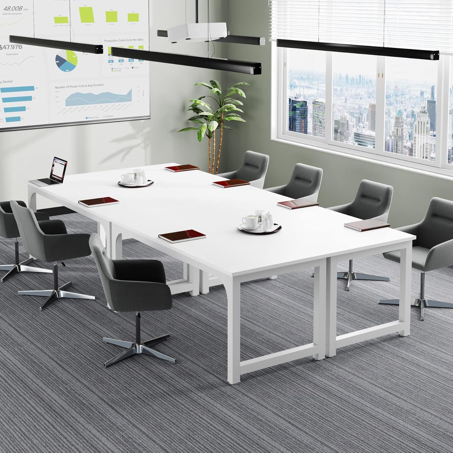 Executive Desk, Large Office Computer Workstation With Thick Frame - White