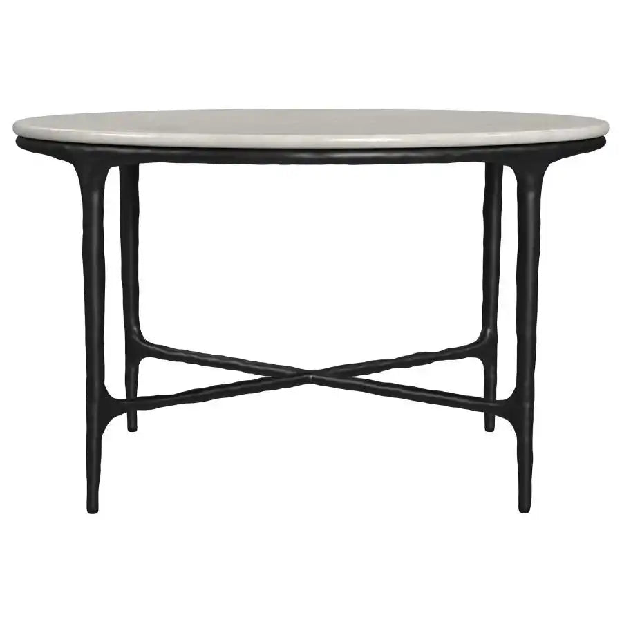 Hermas - Round Genuine Marble Top Metal Coffee Table - White