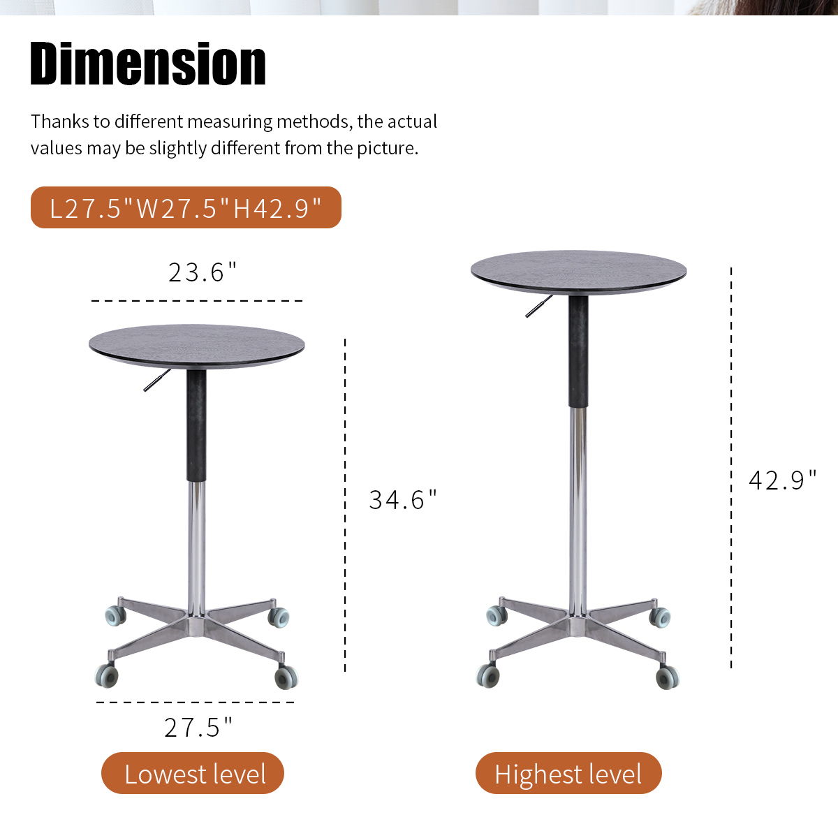 Movable, Adjustable 360 Swivel, Counter Bar Height Table