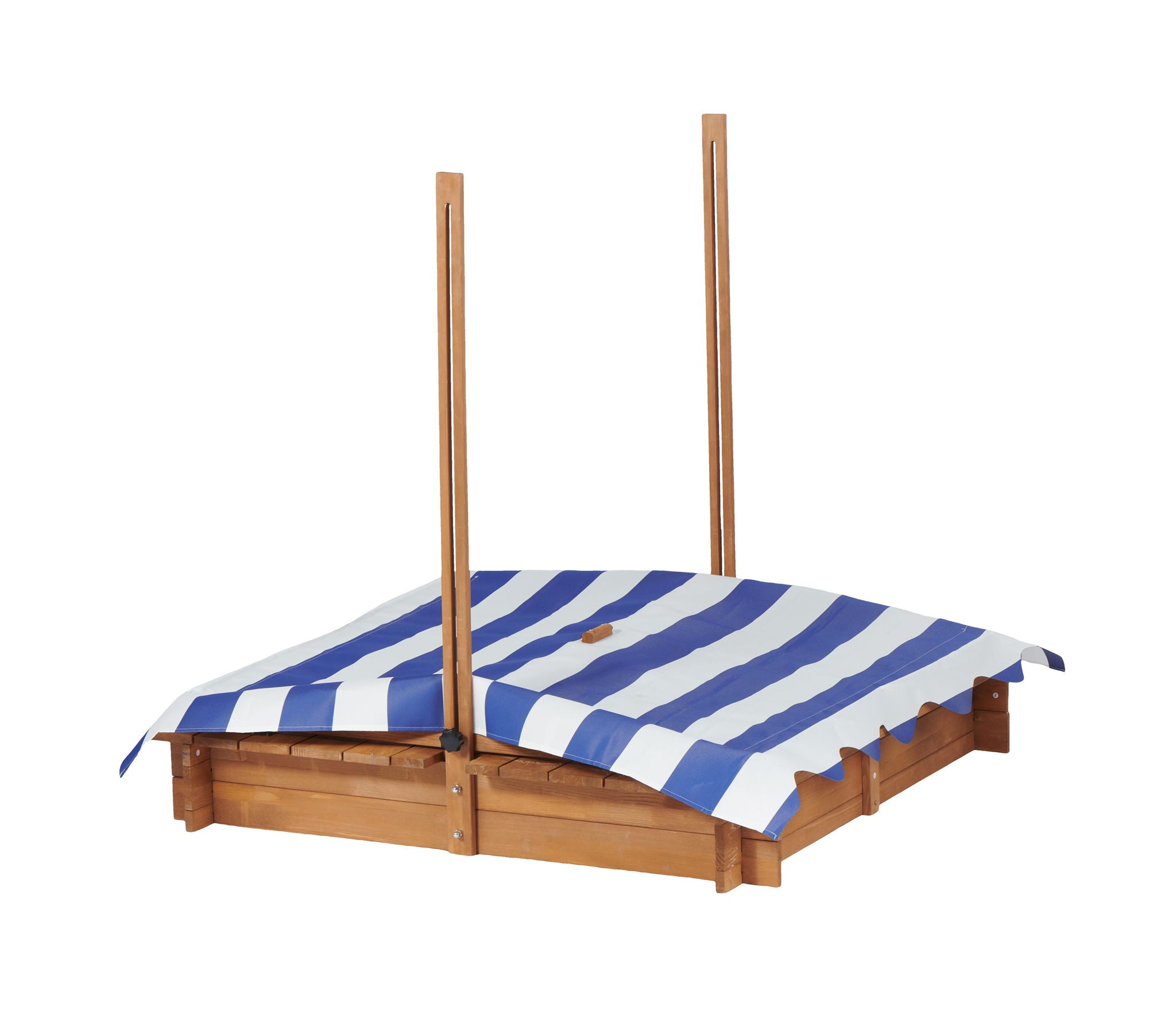 Kids Sandbox With Adjustable Cover, Sand Box With 2 Foldable Bench Seats, Outdoor Sandpit For Backyard Play - Light Brown