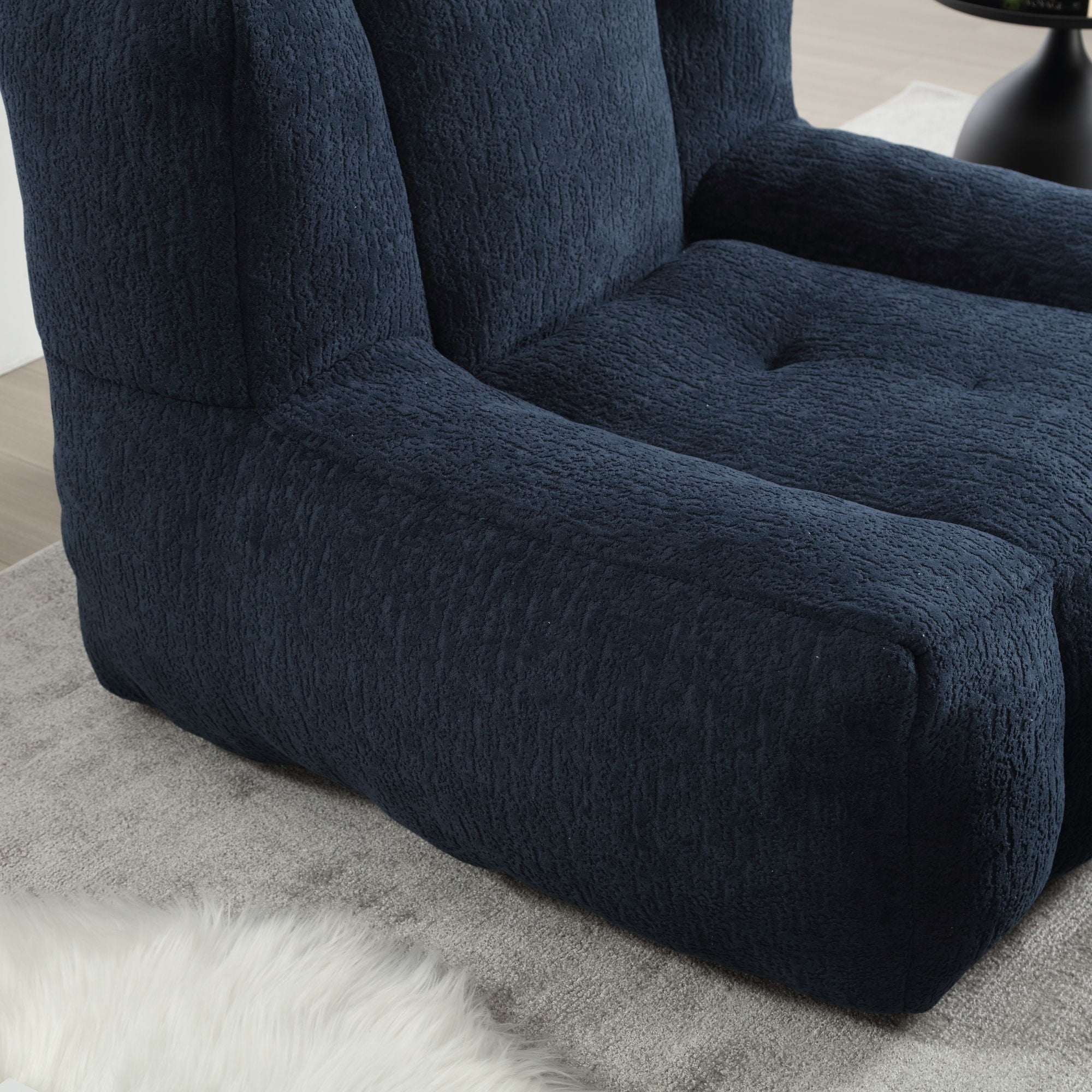 Modern Indoor Fluffy Bean Bag Chair With Memory Foam And Ottoman, Super Soft