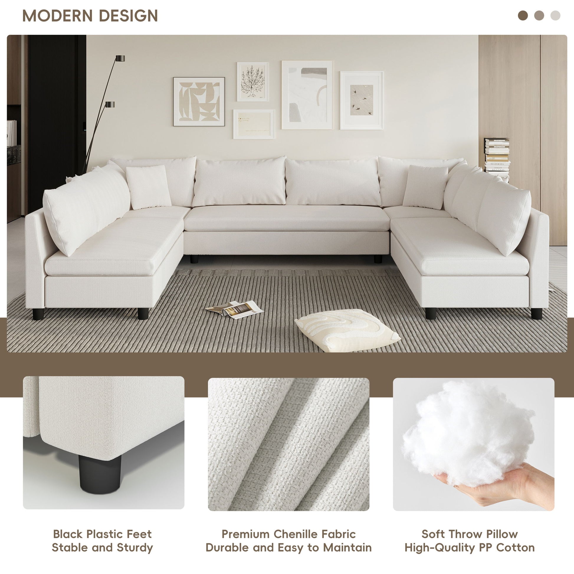 Modular Sectional Reversible U Shaped Couch Set, Free Combination Minimalist Style Oversized 8 Seat Convertible Sofa - Best Buy Furniture