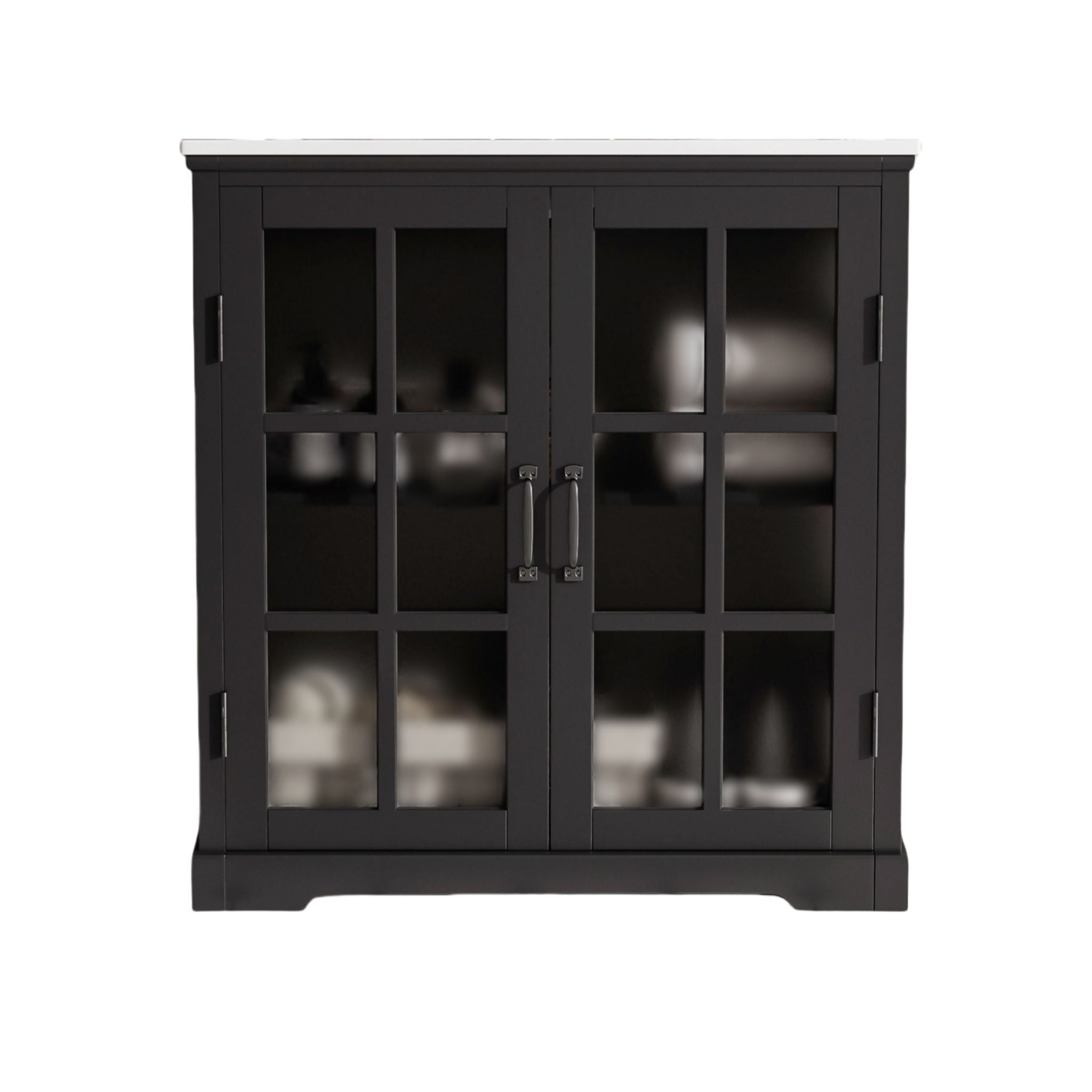 Modern Bathroom Vanity With Ceramic Sink, Tempered Blurred Glass Doors