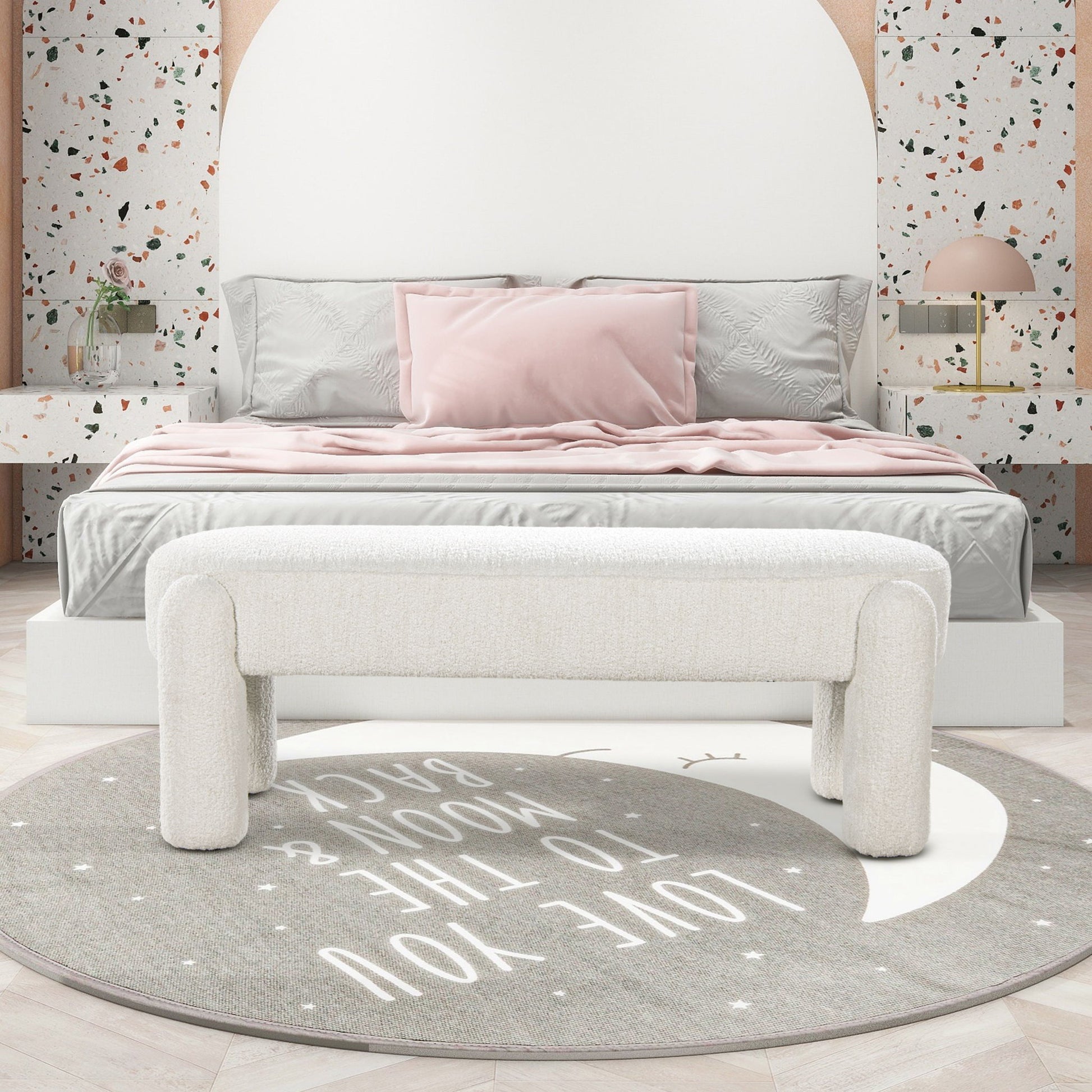Hugo - Oval Fully Upholstered Bench - Milk Cream White - Best Buy Furniture
