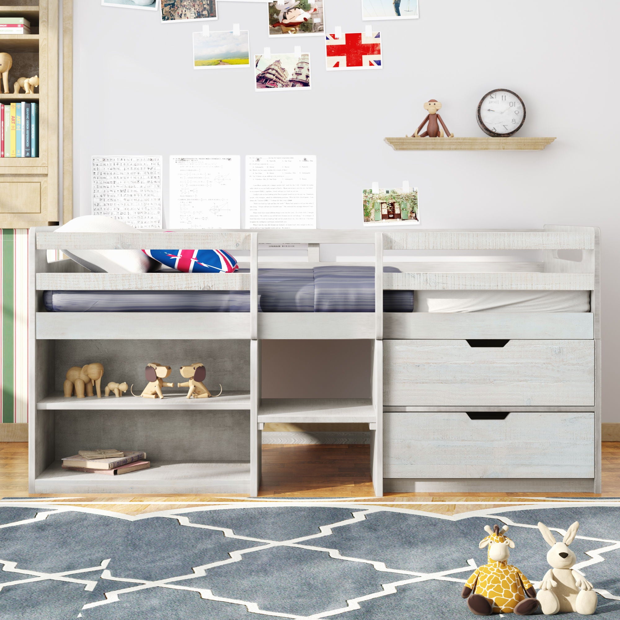 Loft Bed With Two Shelves And Two Drawers