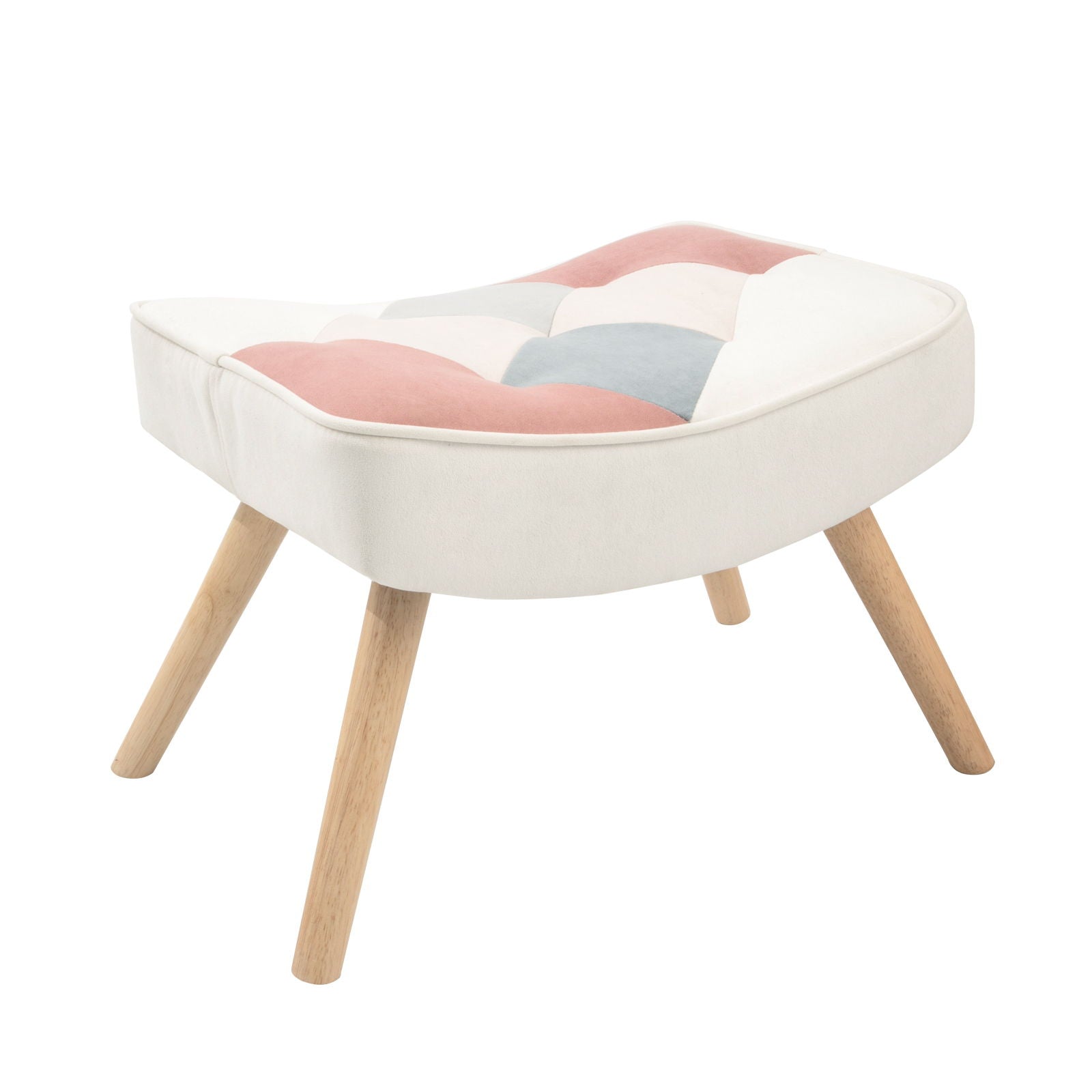 Mid Century Rocking Chair With Ottoman Patchwork Linen Wood Legs Design Living Room And Bedroom - Colorful