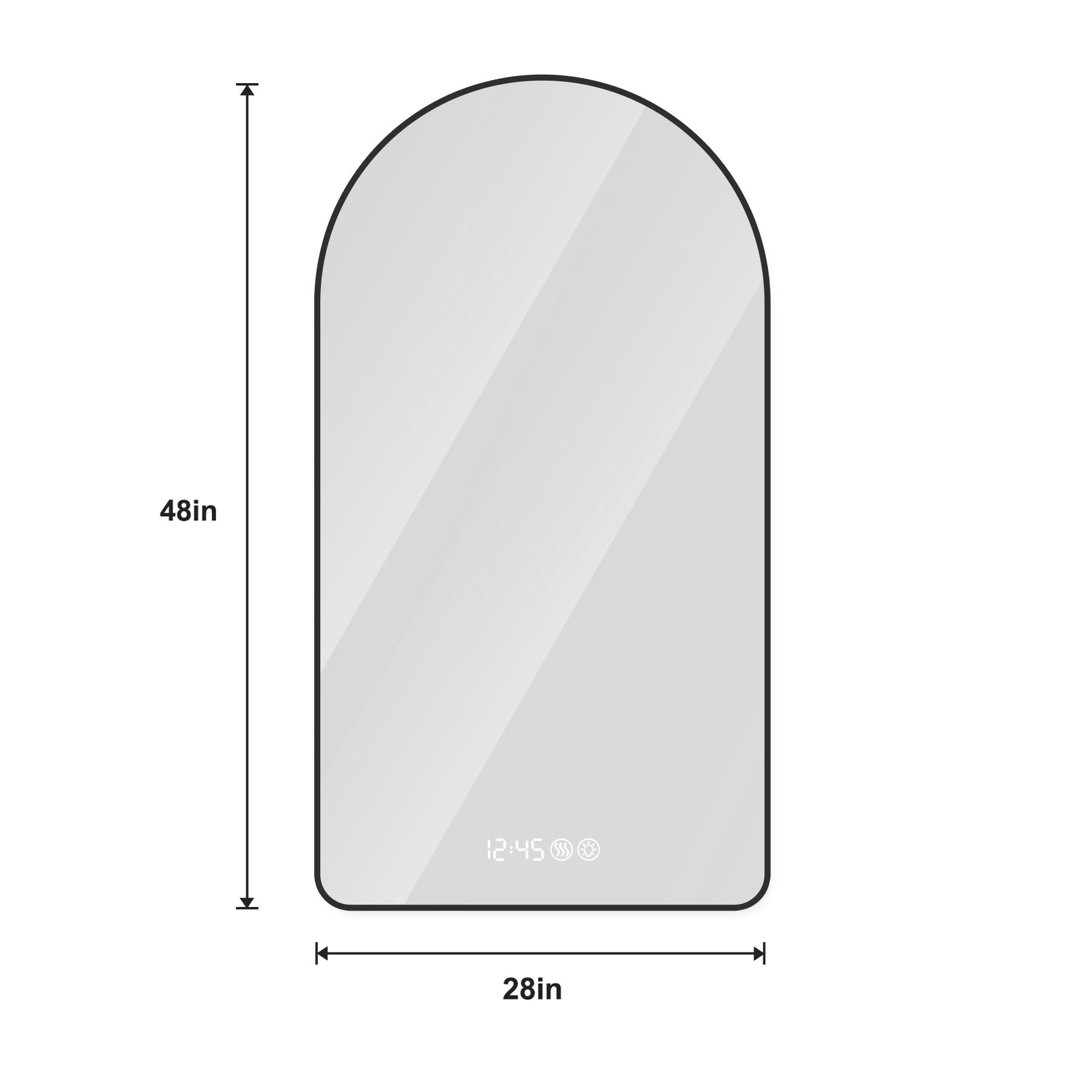 Modern Arched LED Bathroom Mirror With Time And Temperature Display, Anti Fog, Dimmable Light - Black - Best Buy Furniture