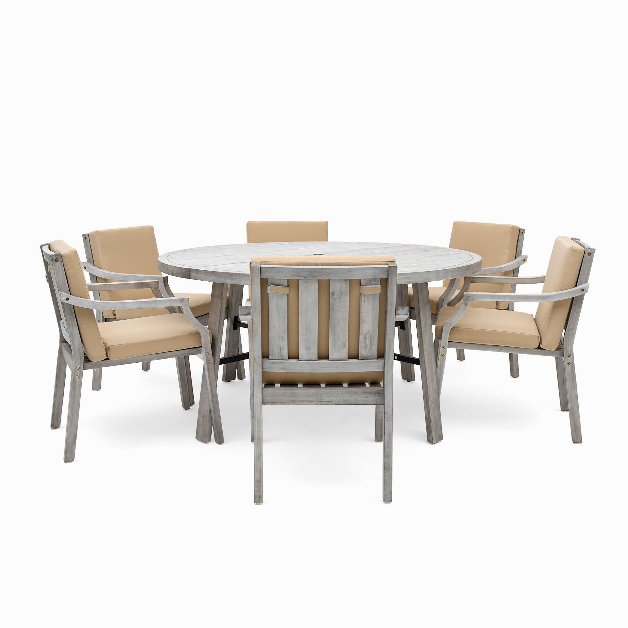 6 Person Outdoor Dining Set With Umbrella Hole And Removable Cushions For Patio - Gray