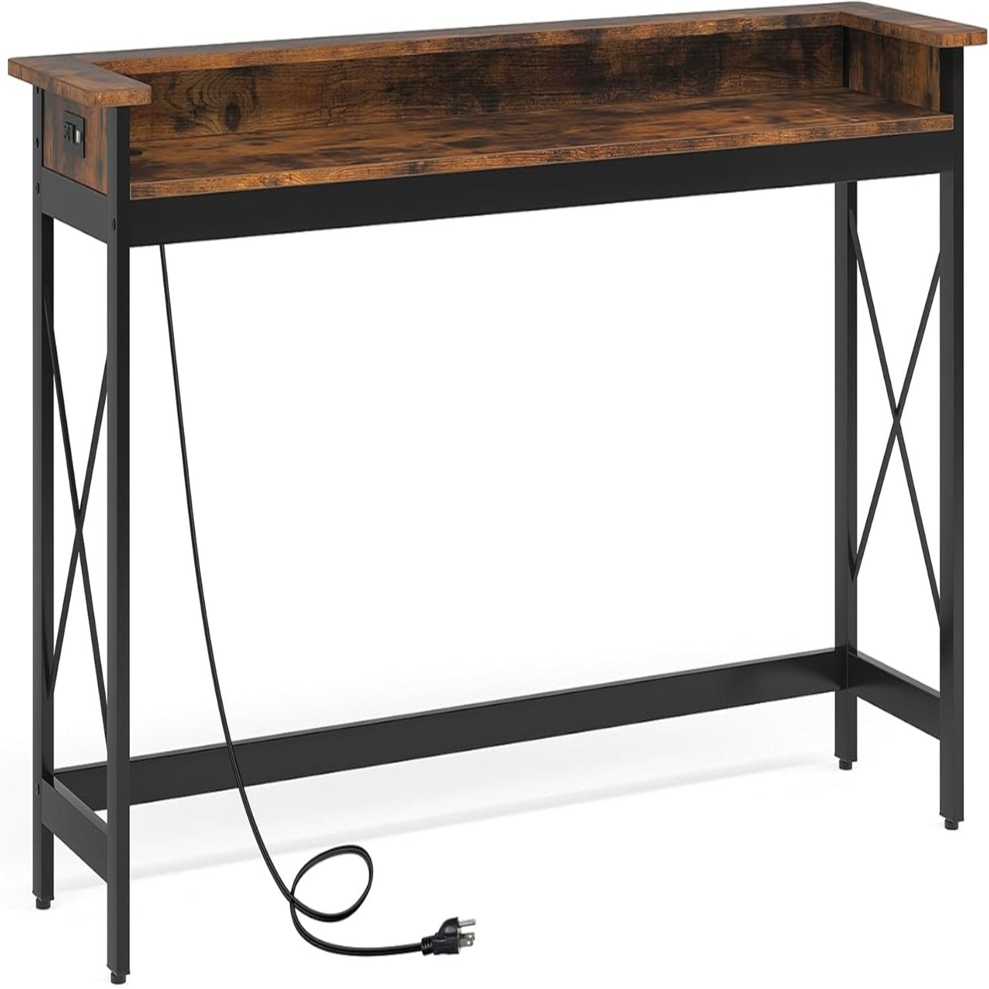 Console Table With Charging Station, Extra Long For Living Hallway - Brown / Black