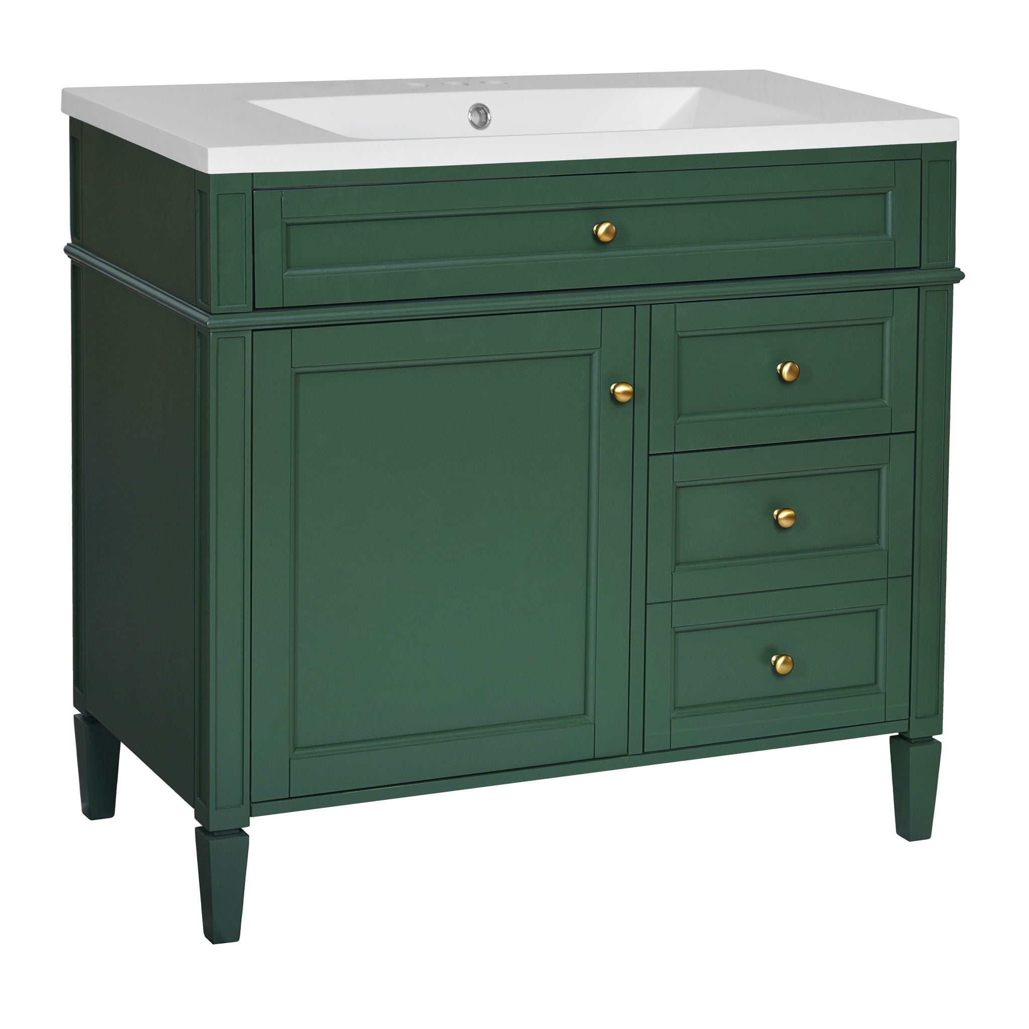 Bathroom Vanity With Top Sink, Storage Cabinet With Mirror, 2 Doors, 3 Drawers, 6 Open Shelves
