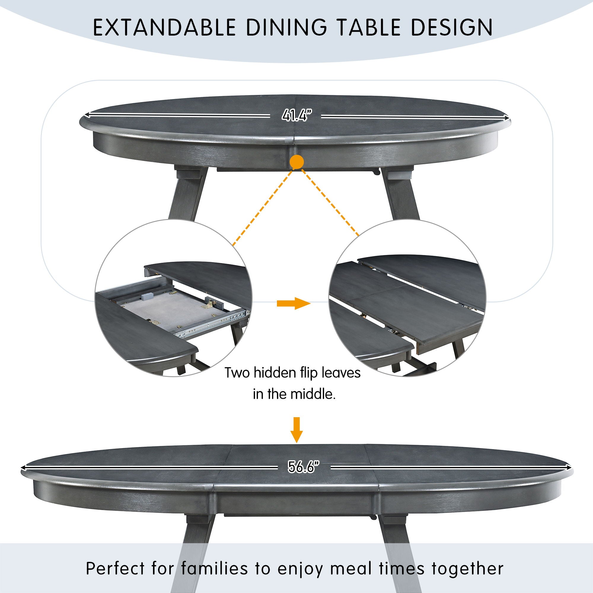 5 Piece Wood Dining Table Set With Extendable Round Table And 4 Chairs