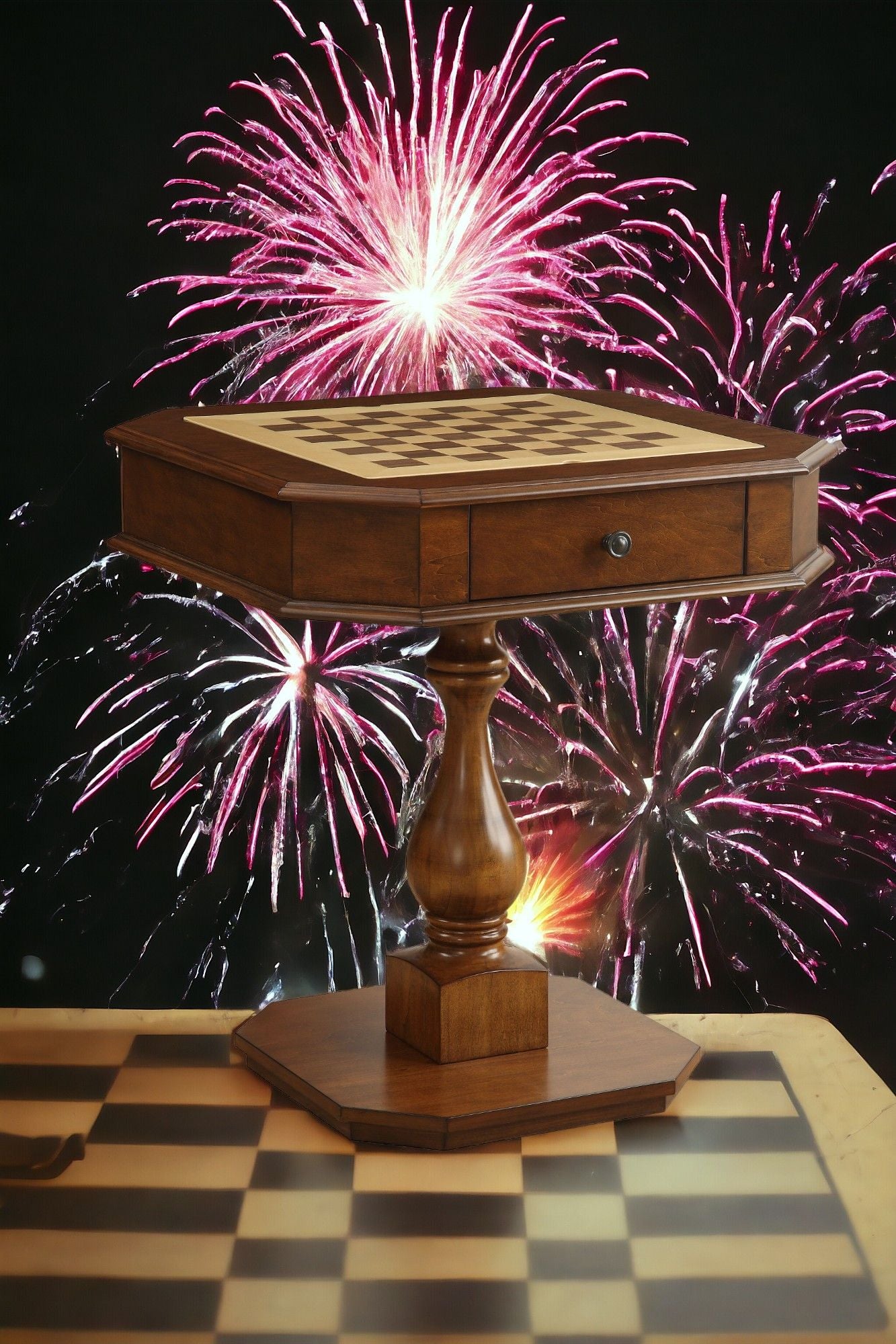 Bishop - Reversible Chess Checker Game Table With Game Tray (Chess Fingures Not Included)