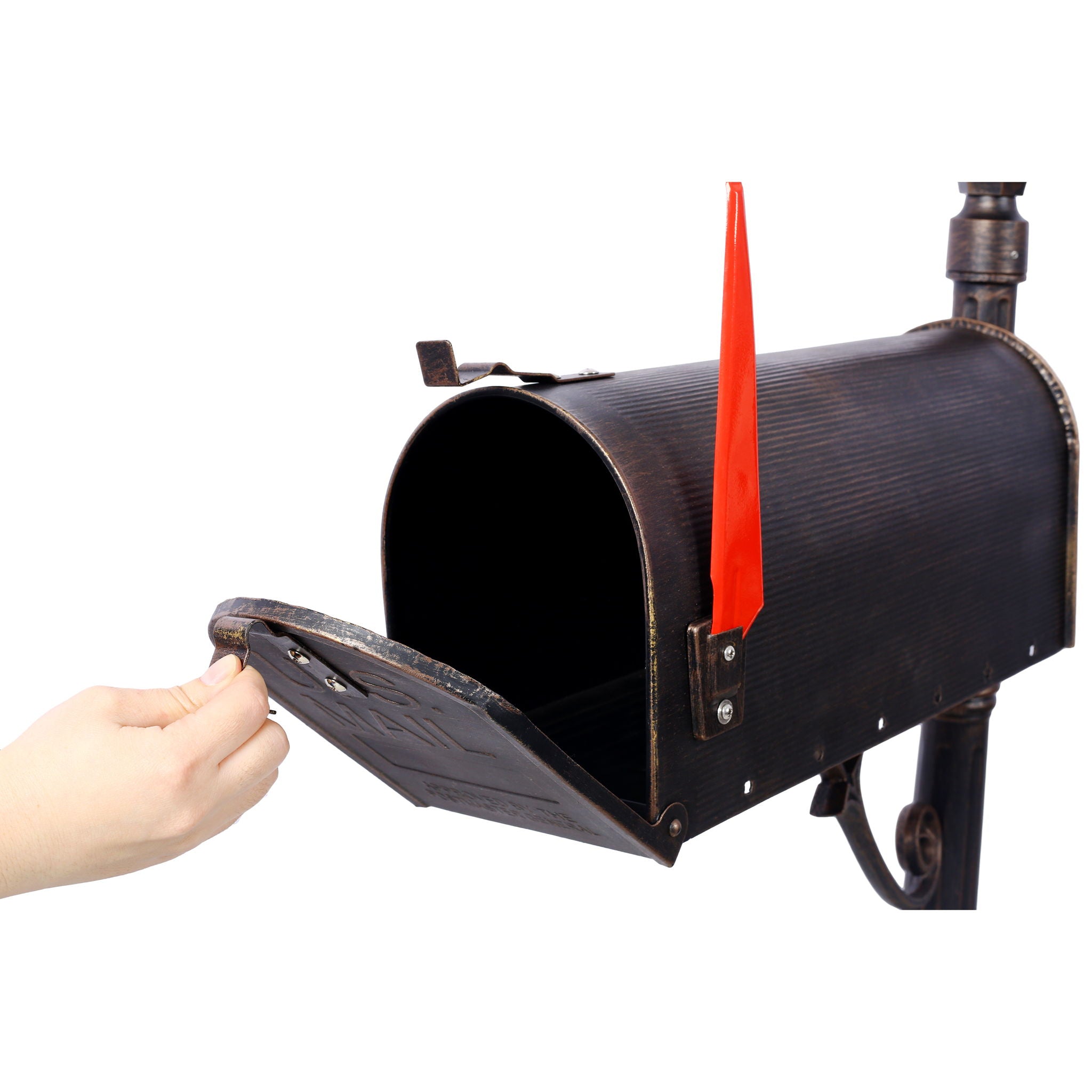 Stratford - Heavy Duty Cast Aluminum Mailbox With Post And Solar Light, Fluted Base, Decorative Modern Mailbox - Brown