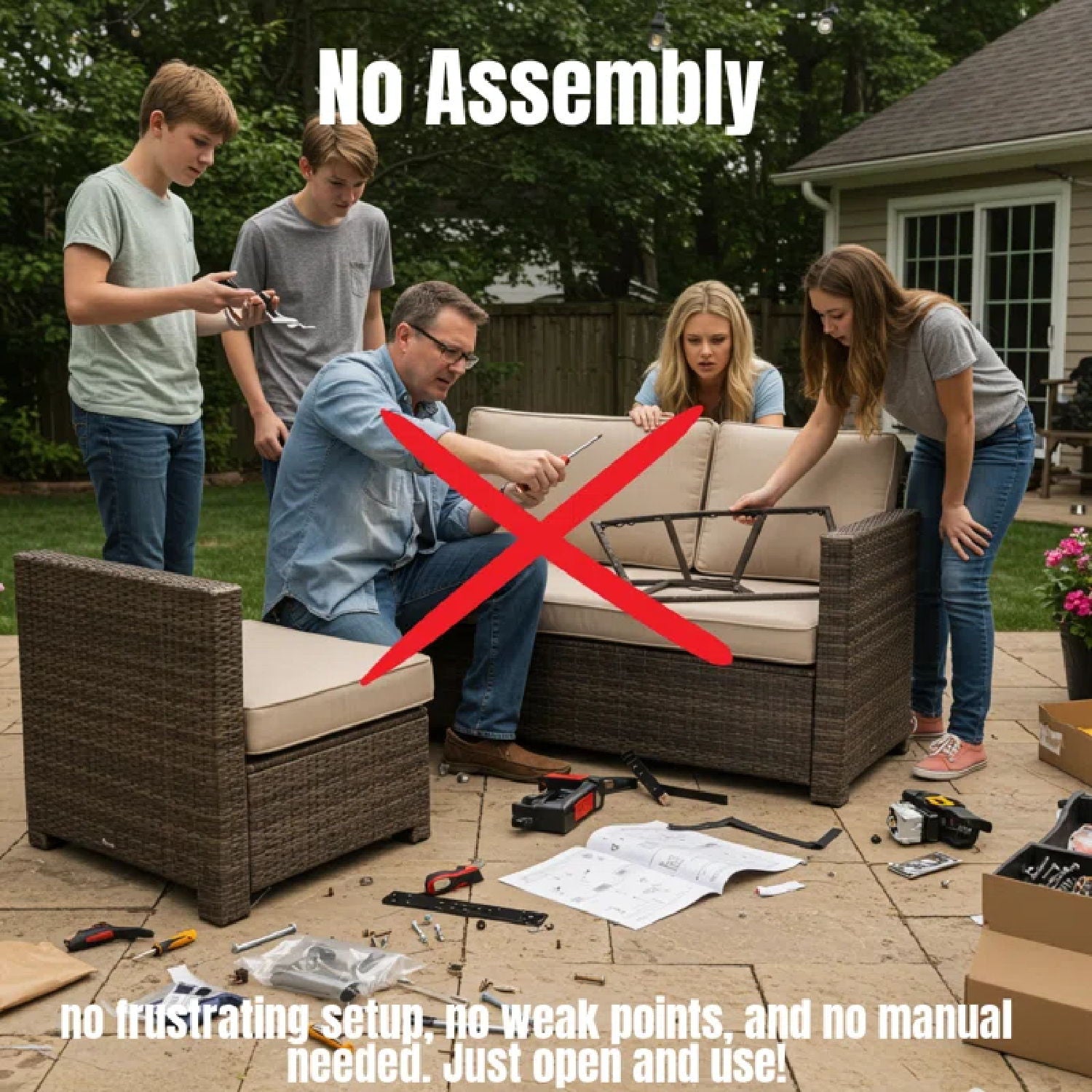 Modern Patio Rattan Sectional Set With Cushions