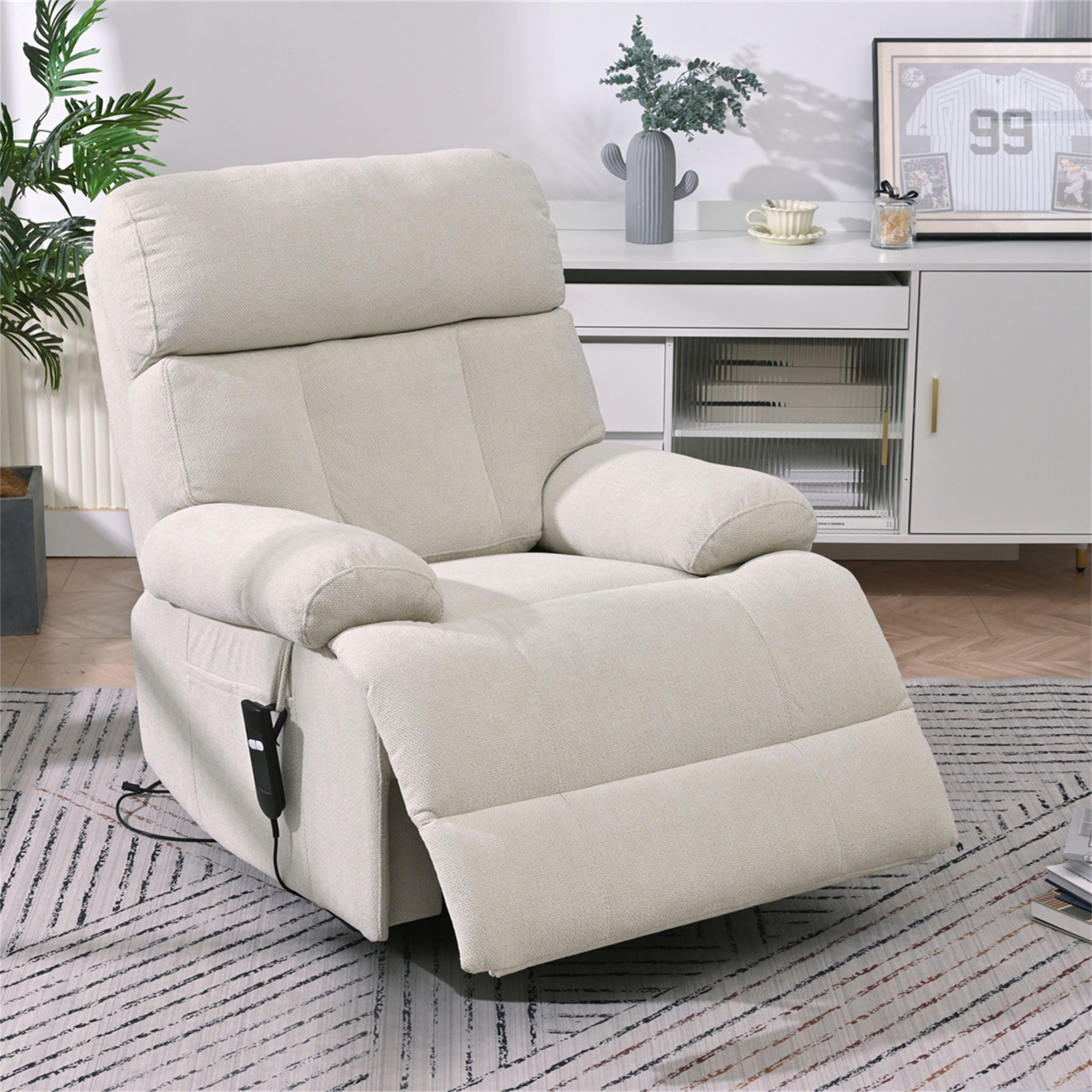 Oversized Power Lift Recliner Chai With Remote Control, Side Pocket, Spacious Seat
