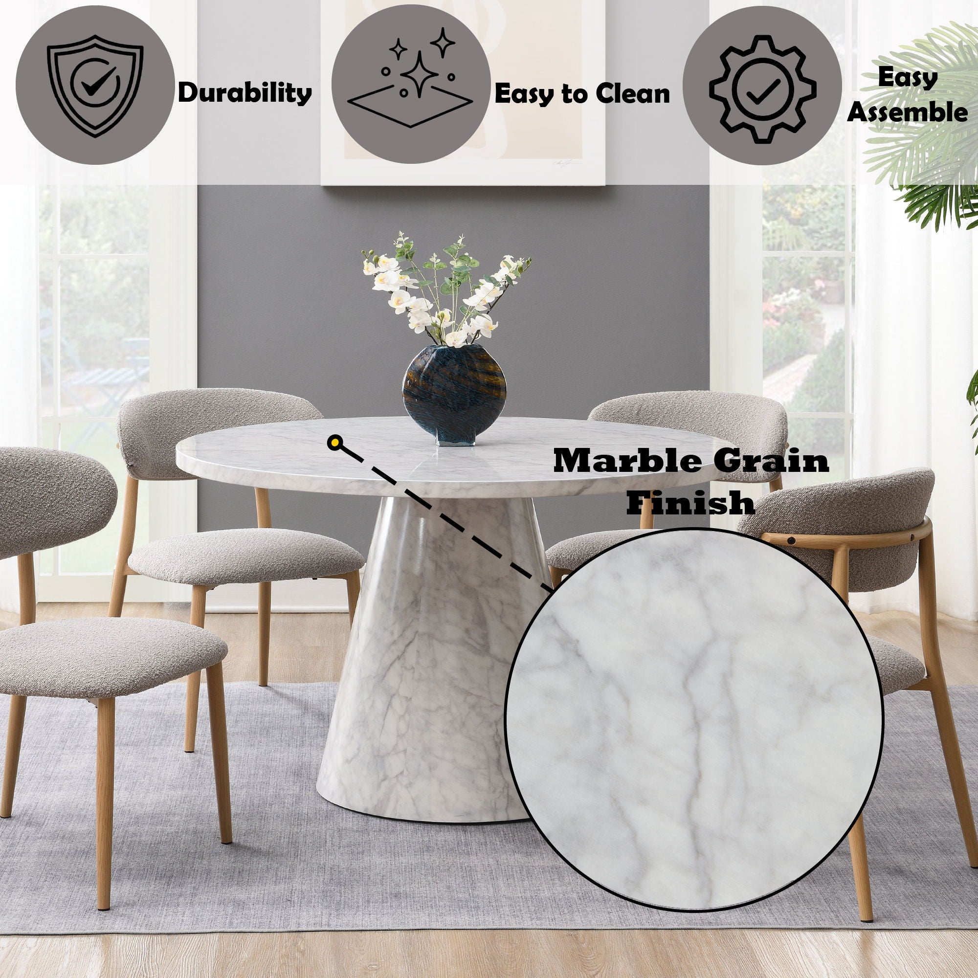 Kacey - 5 Piece Round Table Dining Room Set With Chairs - Natural