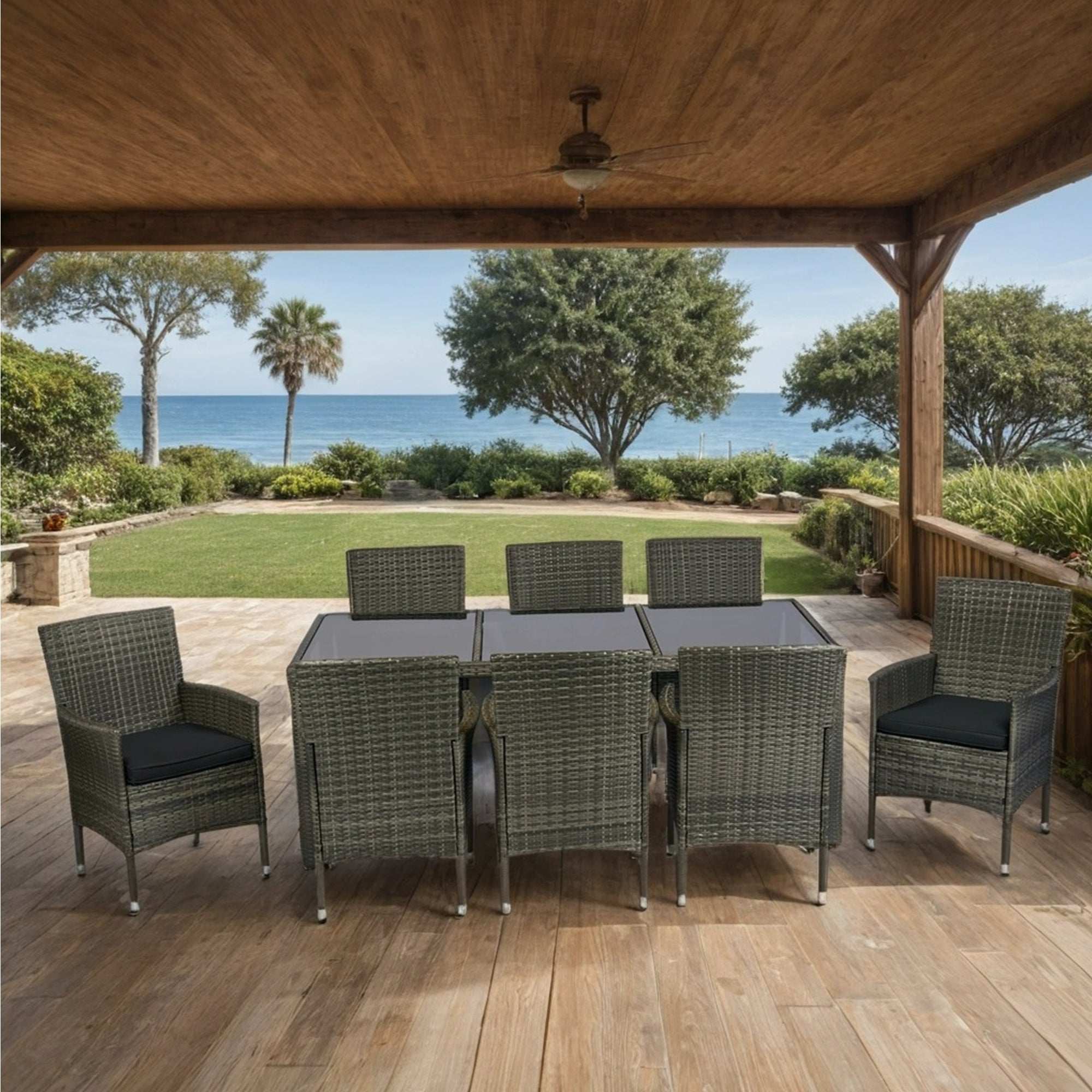 9 Piece Outdoor Patio Wicker Dining Set