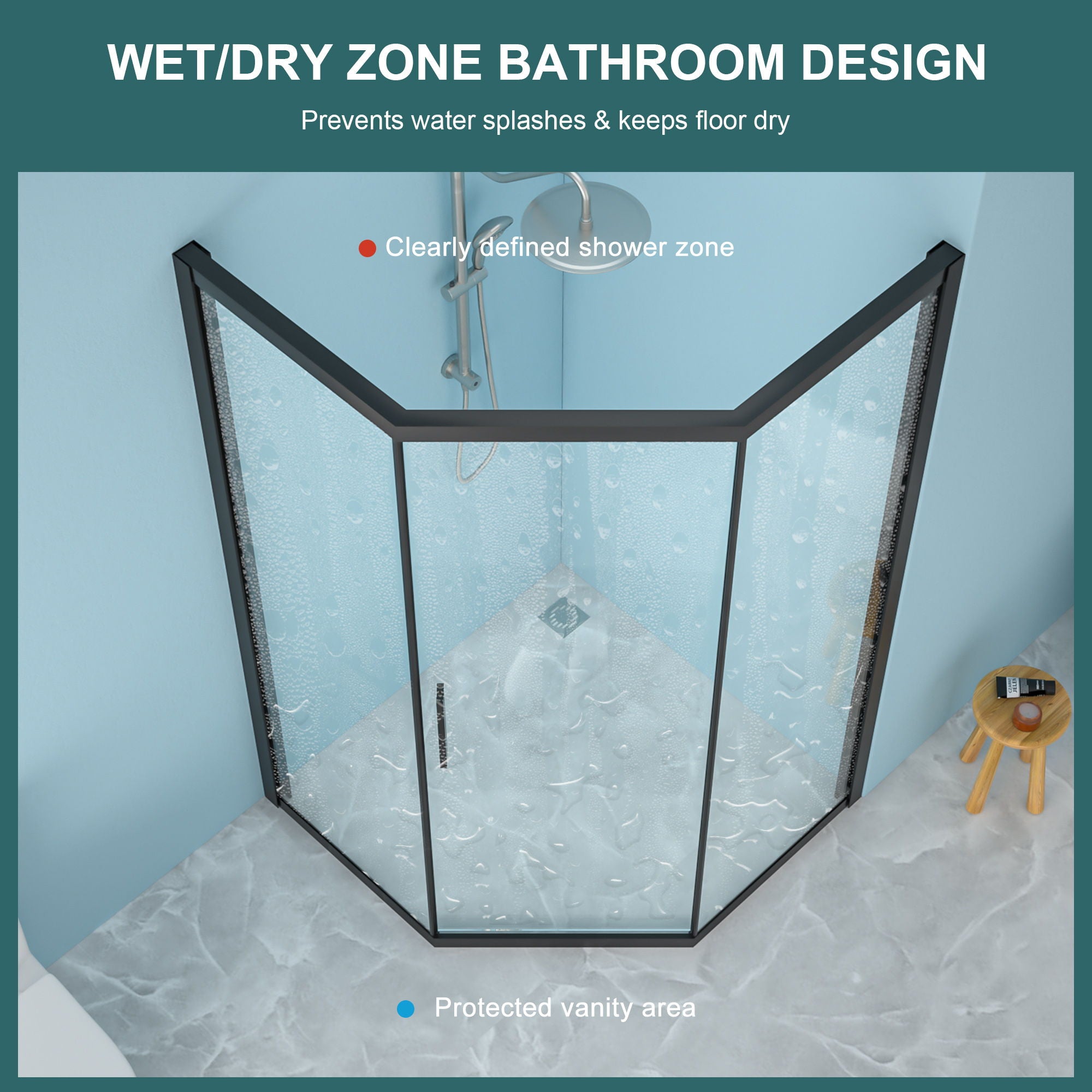 Diamond Shaped Corner Shower Door, Inward Sliding, Stainless Steel Frame
