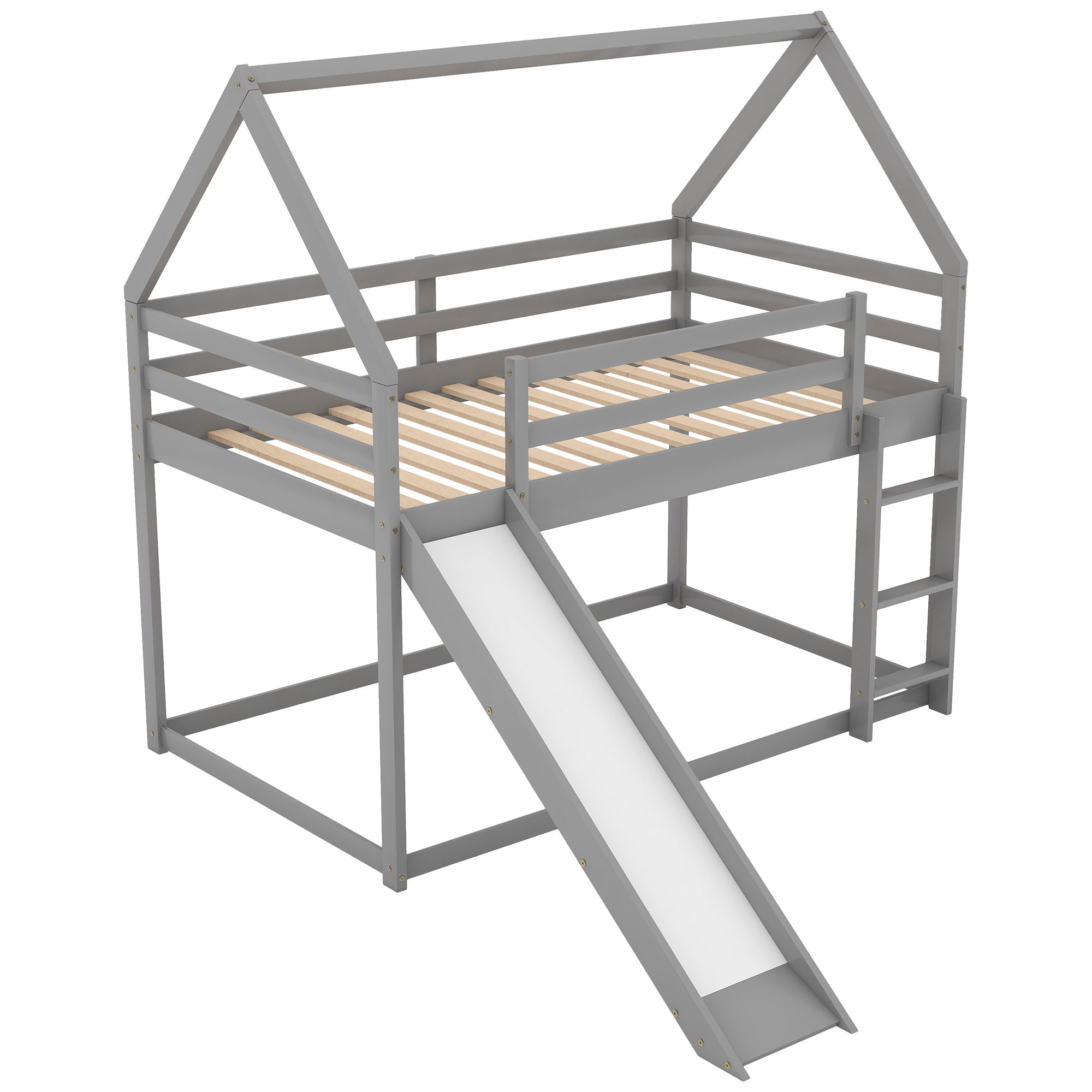 House Shape Bunk Bed With Slide And Ladder