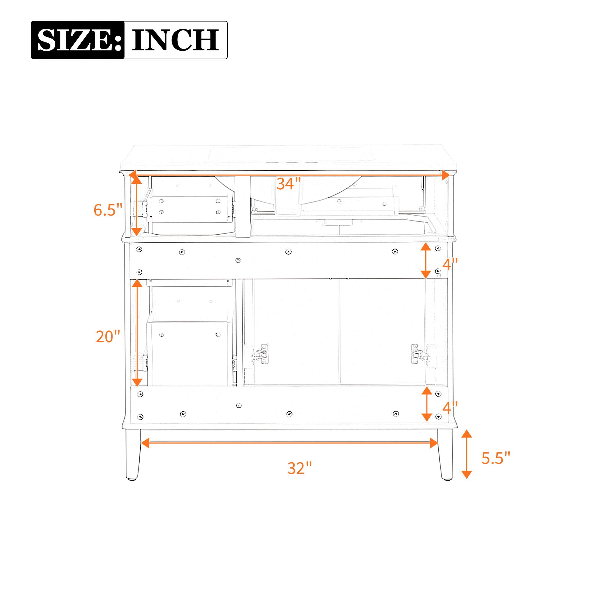 Bathroom Vanity With Sink, Soft Close Doors, 4 Storage Drawers