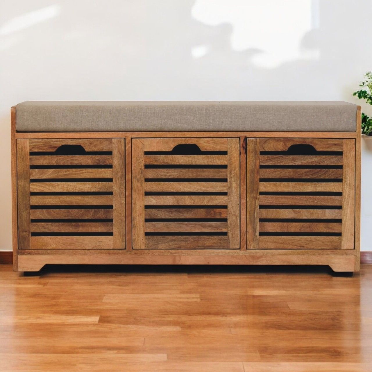 Shutter Shoe Bench, 3 Drawer - Oak - Best Buy Furniture