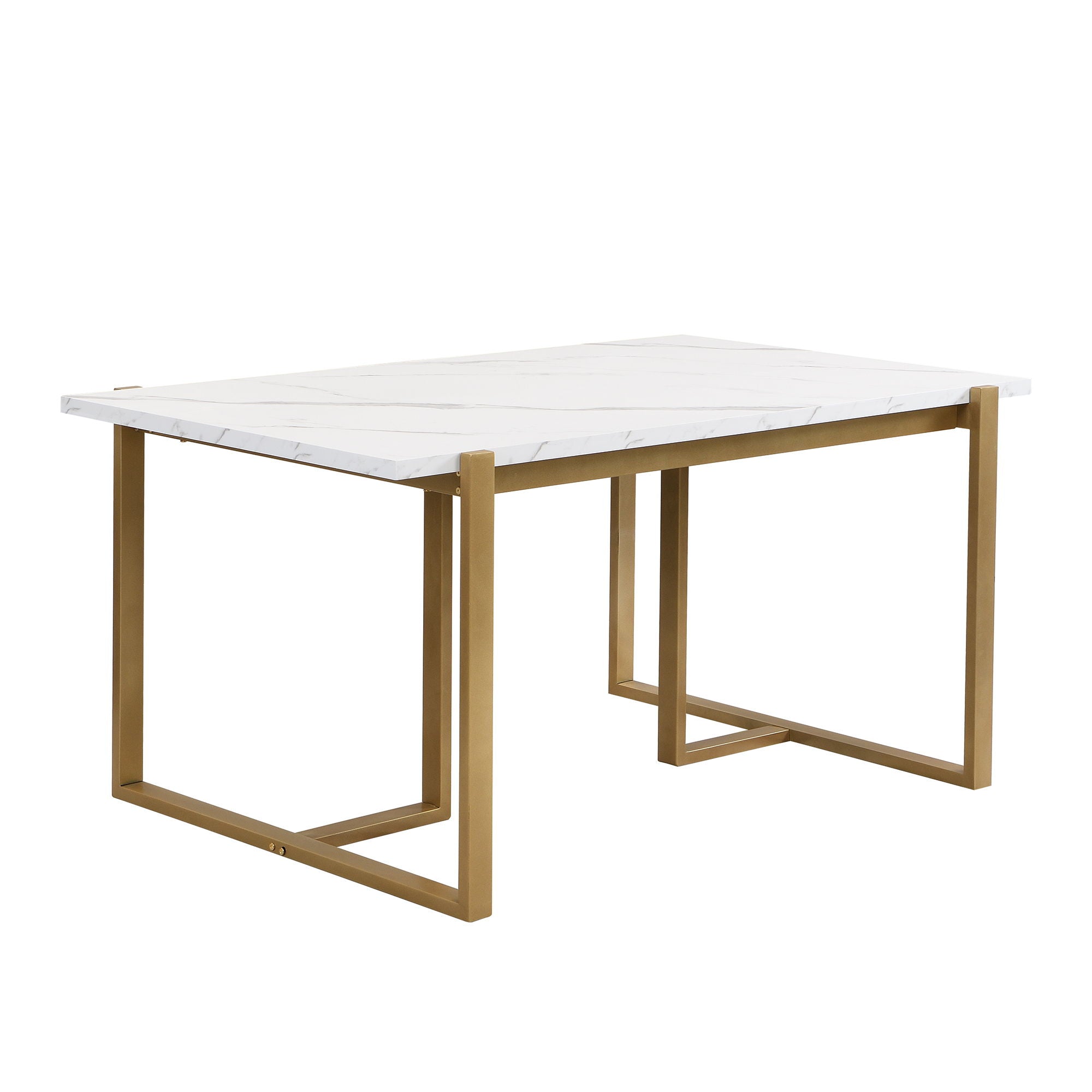 Modern Dining Table Set For 6 Faux Marble Kitchen Table Set With 6 Upholstered Dining Chairs, 7 Piece - White / Golden