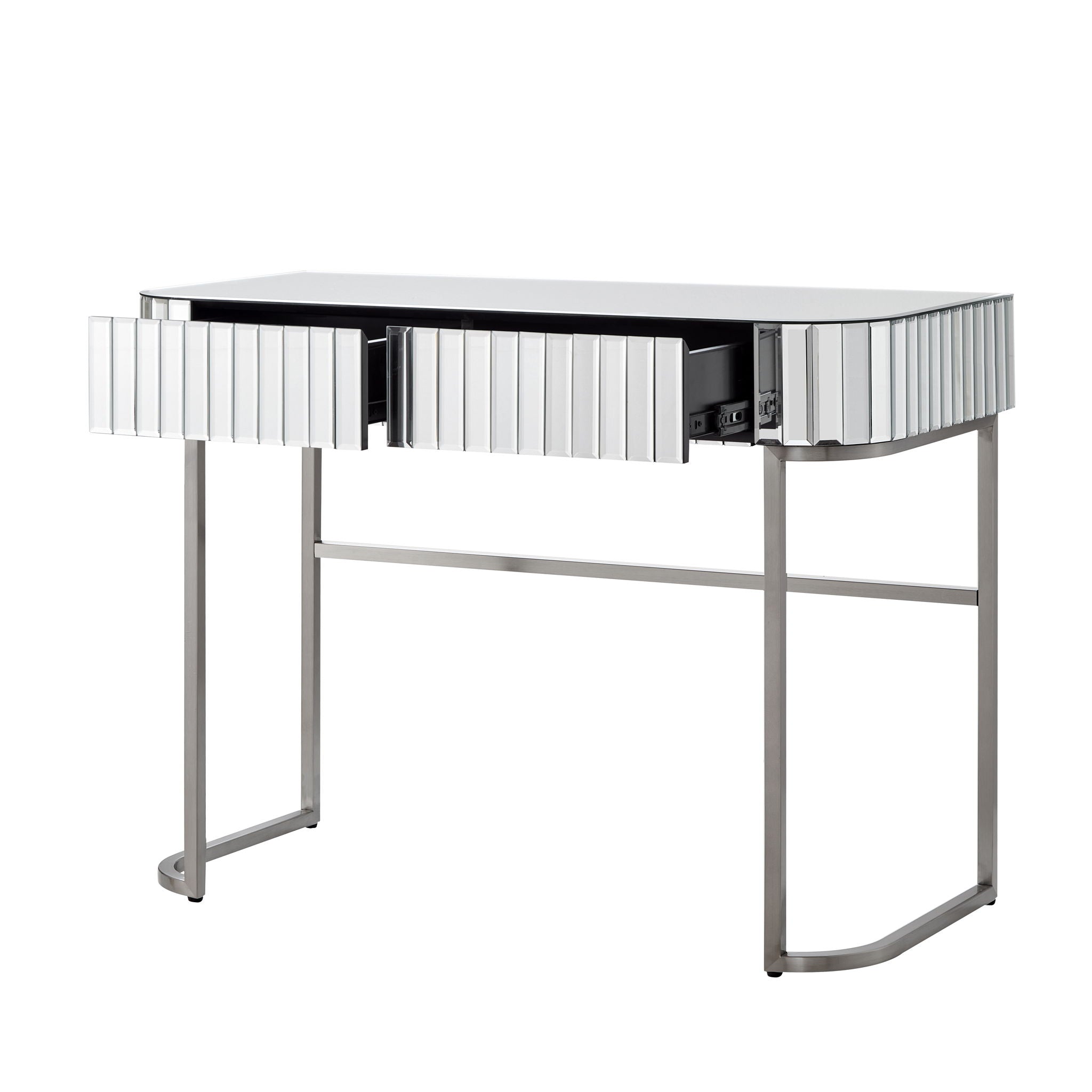 Mirrored Makeup Vanity Table With Stainless Steel Base And 2 Drawers