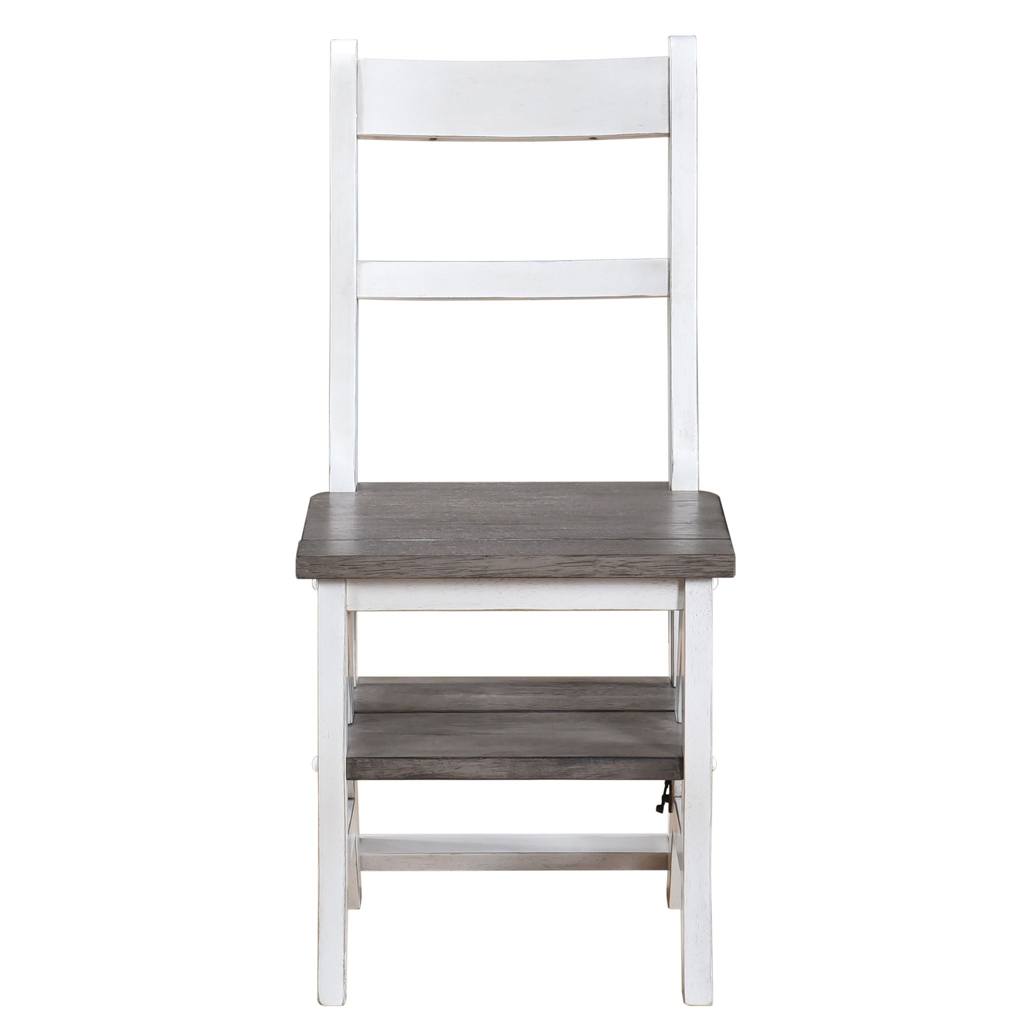 Solid Wood Foldable Ladderchair Dual Purpose Stepladders Step Display Stand Flower Stand Forhome, Library, Kitchen - Antique White / Sandstone
