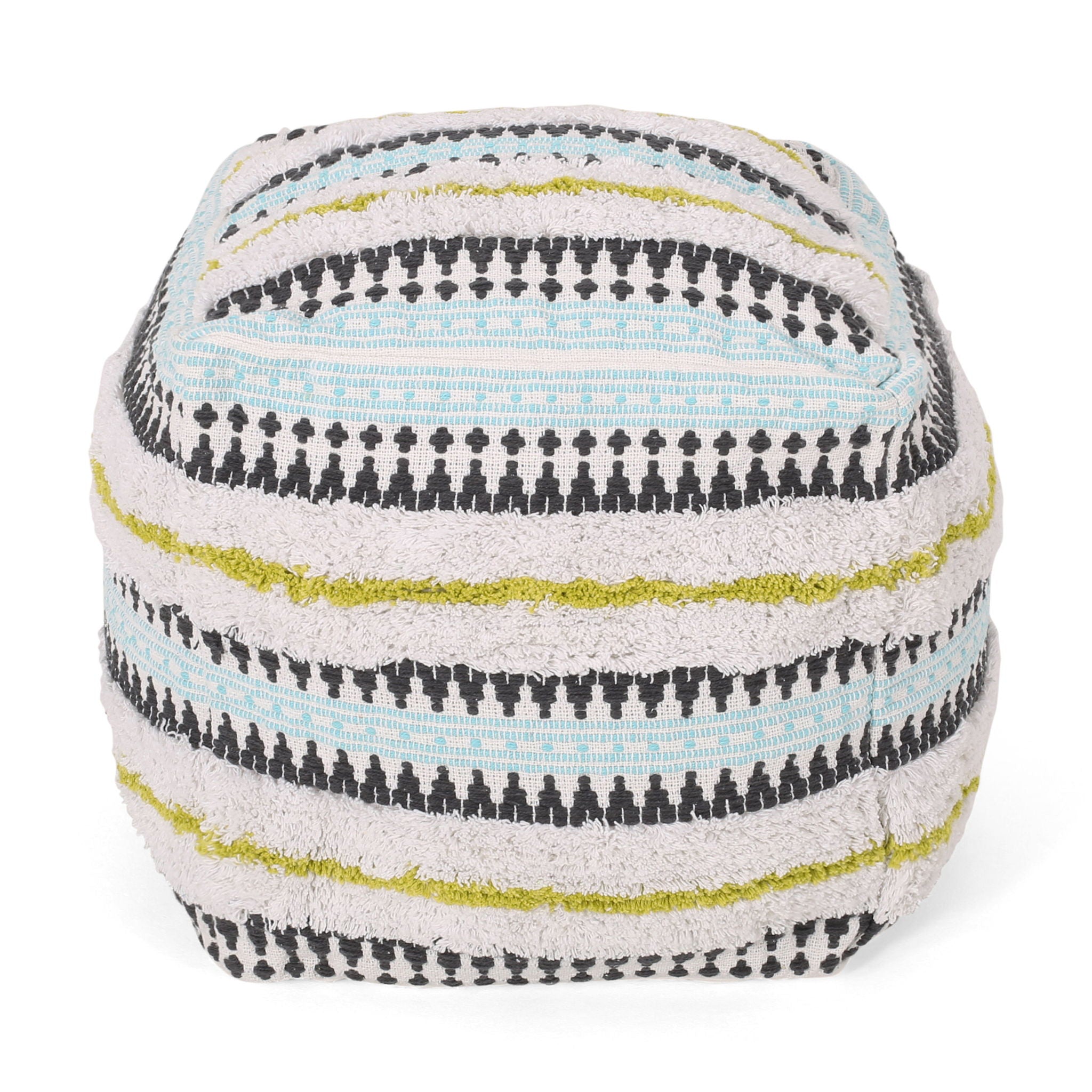 Bohemian Woven Cotton Pouf With Handwoven Design - Multi