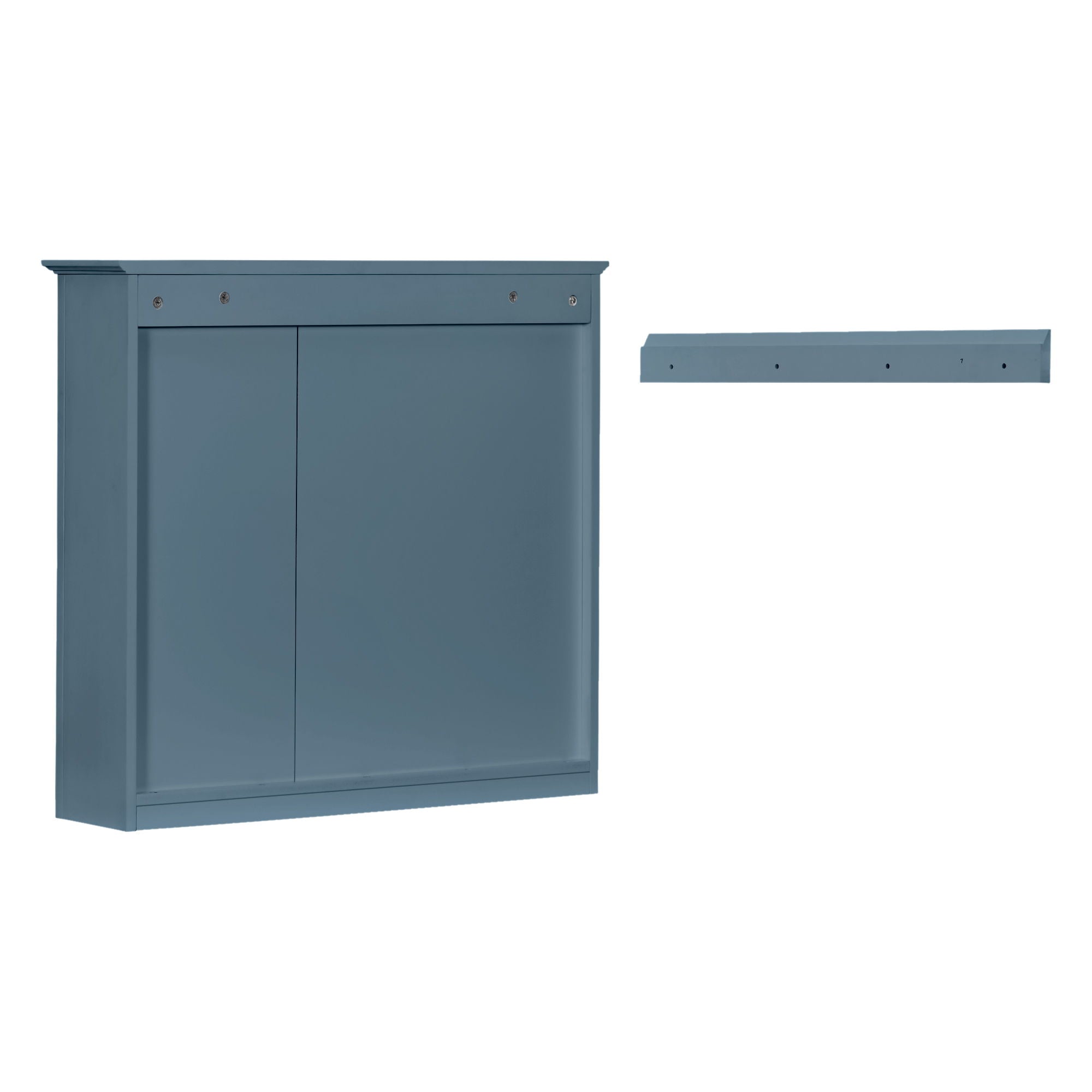 Wall-Mounted Medicine Cabinet With Mirror, Adjustable Shelves, Rectangular Design - Blue