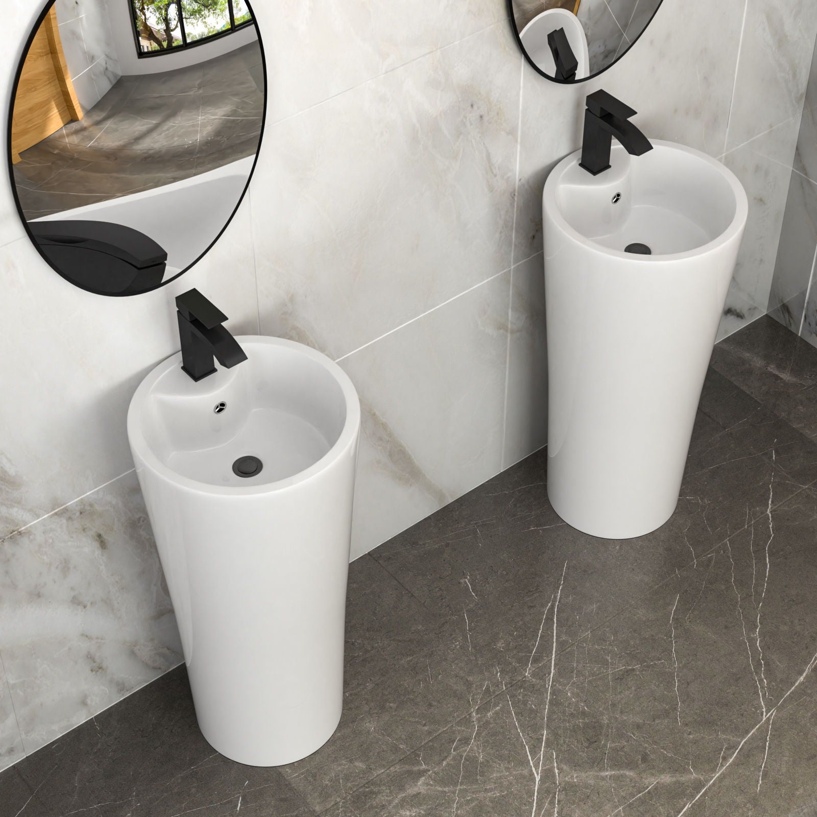 15" Pedestal Sink With Space Saving Design, Smooth Non Porous Surface For Powder Rooms - White